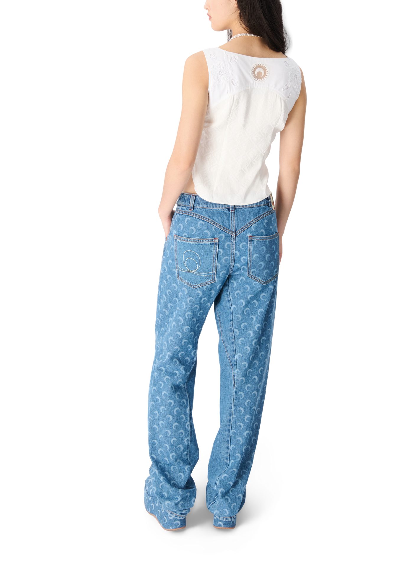 Moon laser denim curved jeans MARINE SERRE Blue