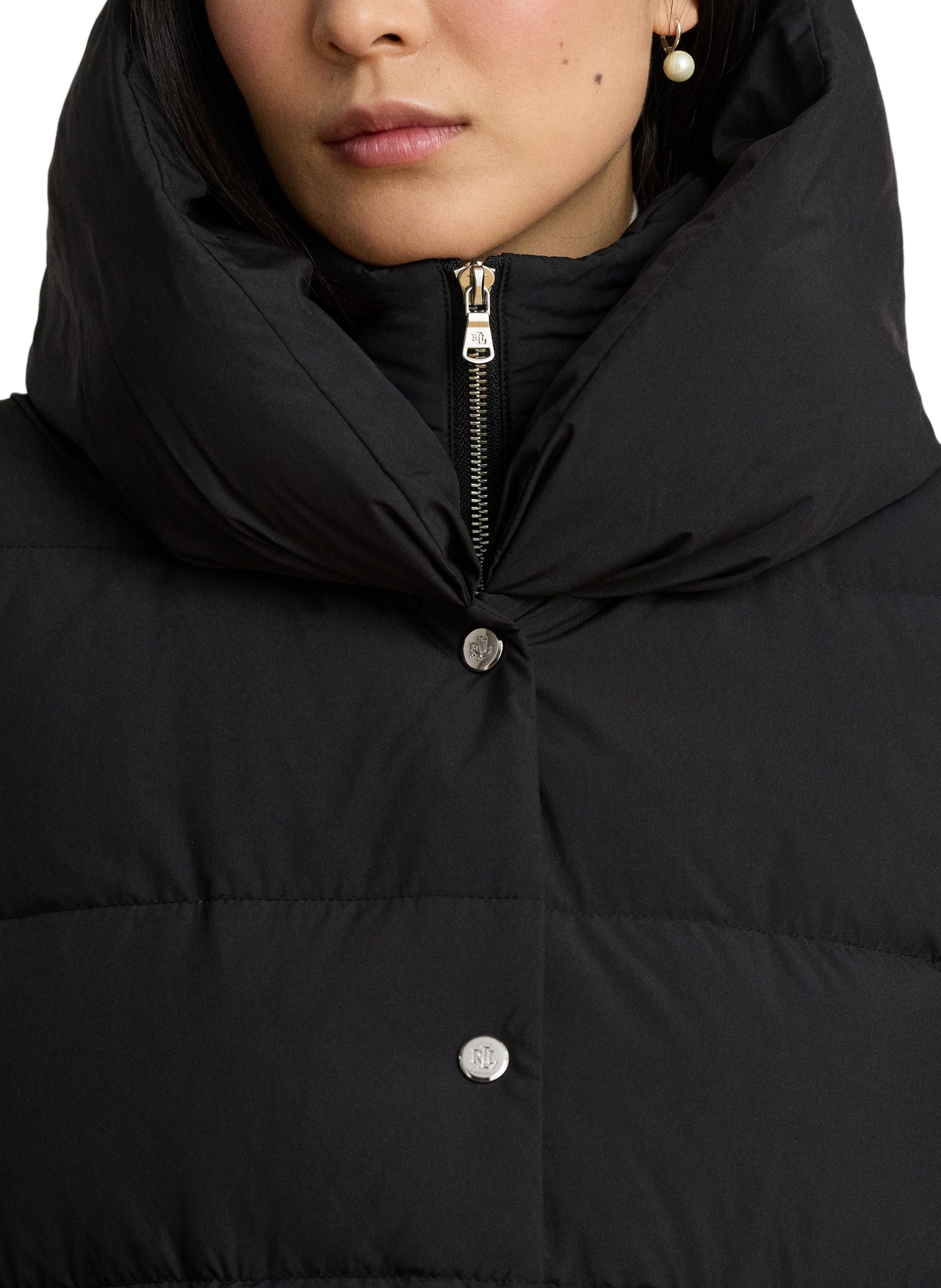 Long quilted hooded puffer coat LAUREN Black