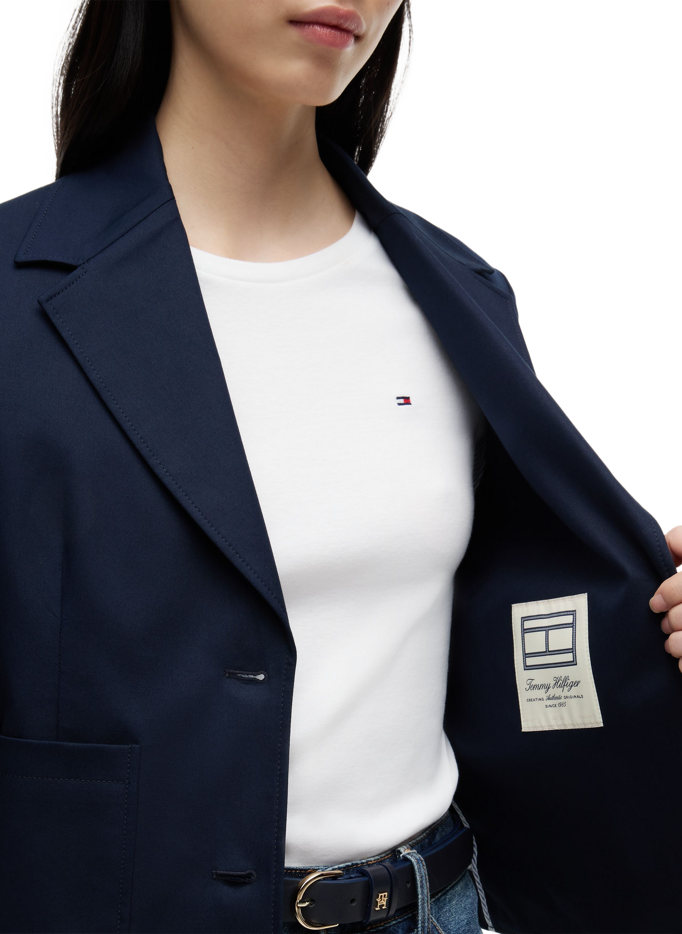 Blazer court à logo brodé en coton TOMMY HILFIGER Bleu