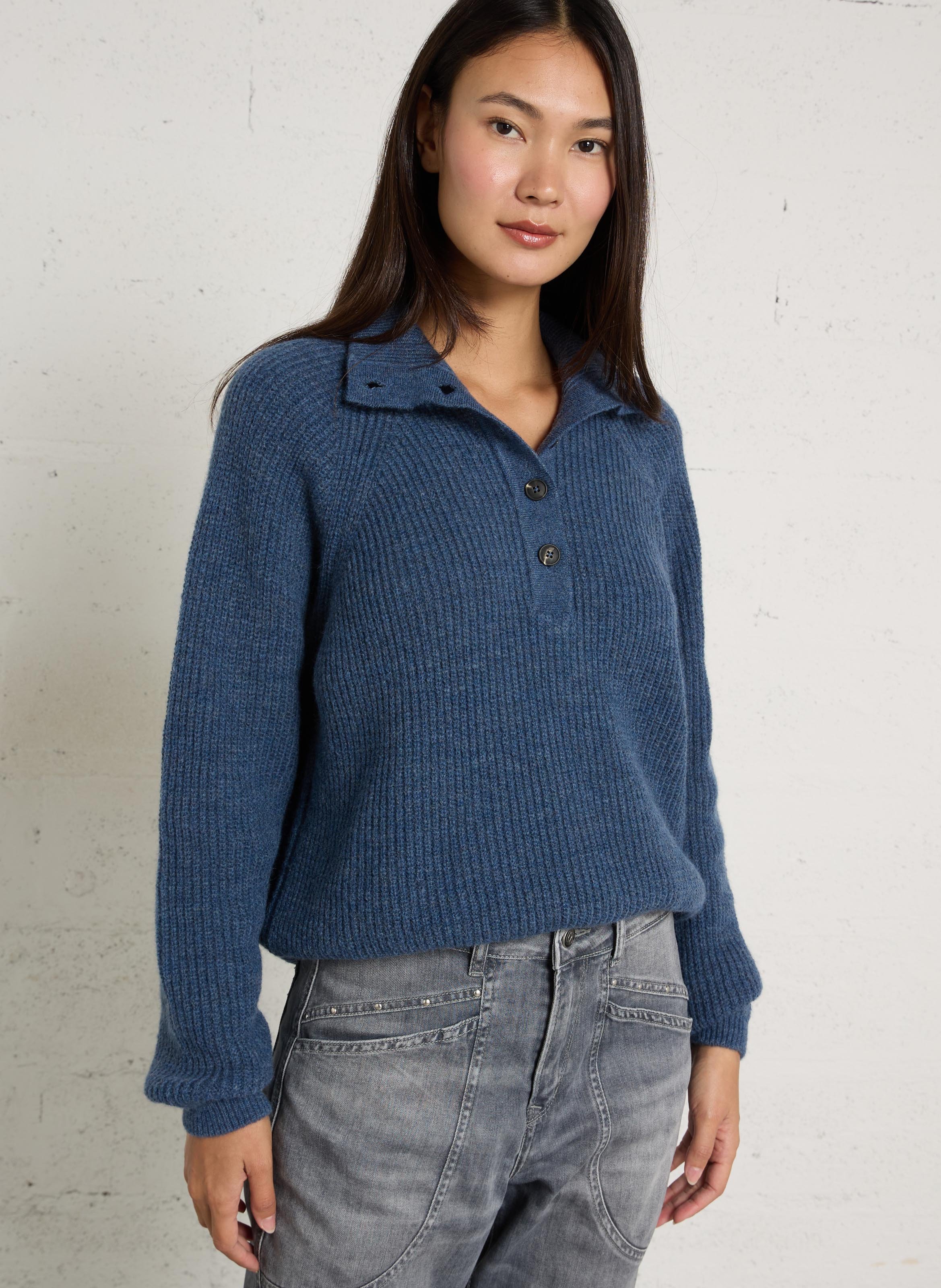 Trui met opstaande kraag van gemengde wol ARMOR-LUX Blauw