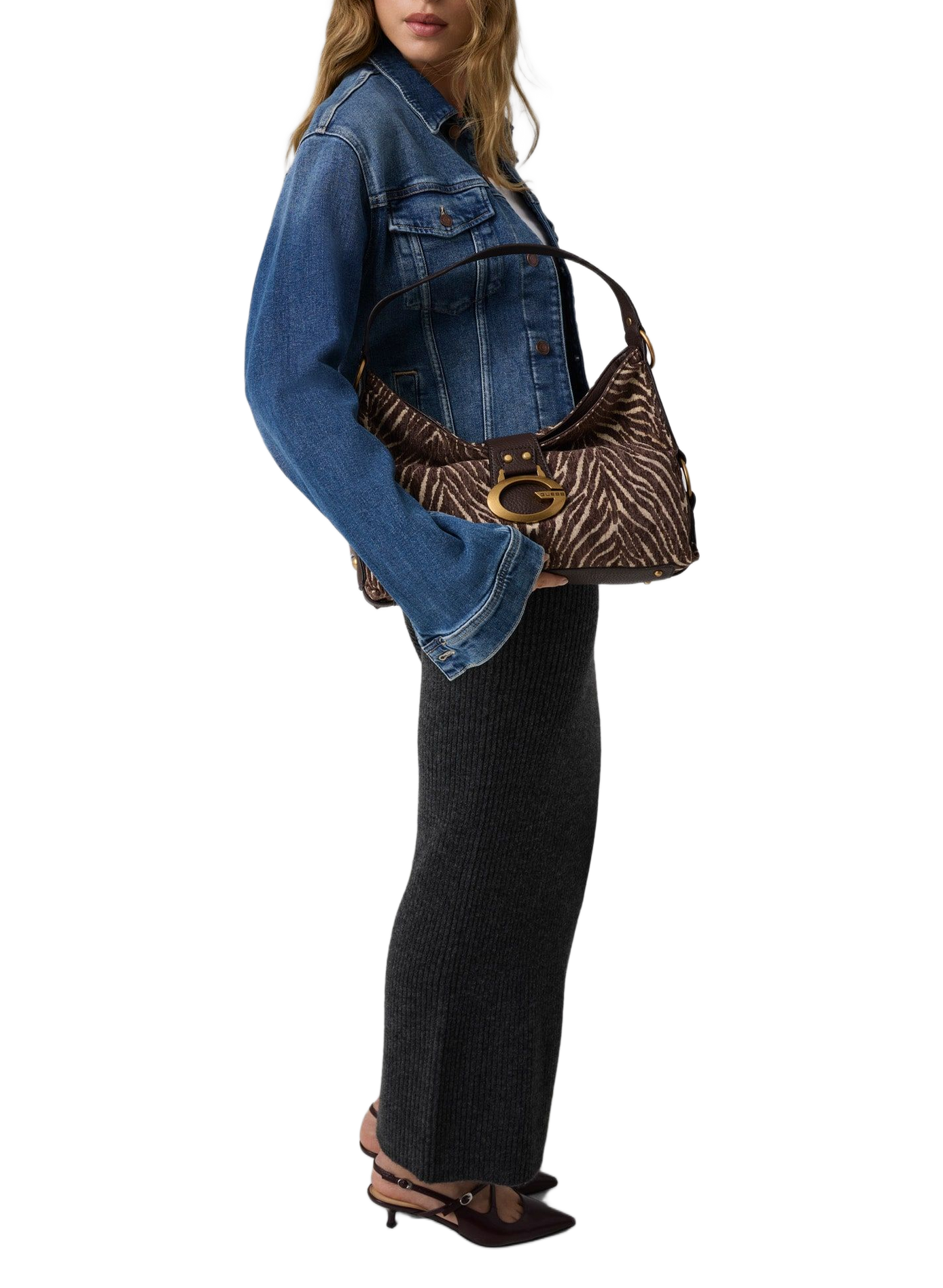 Tasche im Baguette-Stil mit Muster GUESS Braun