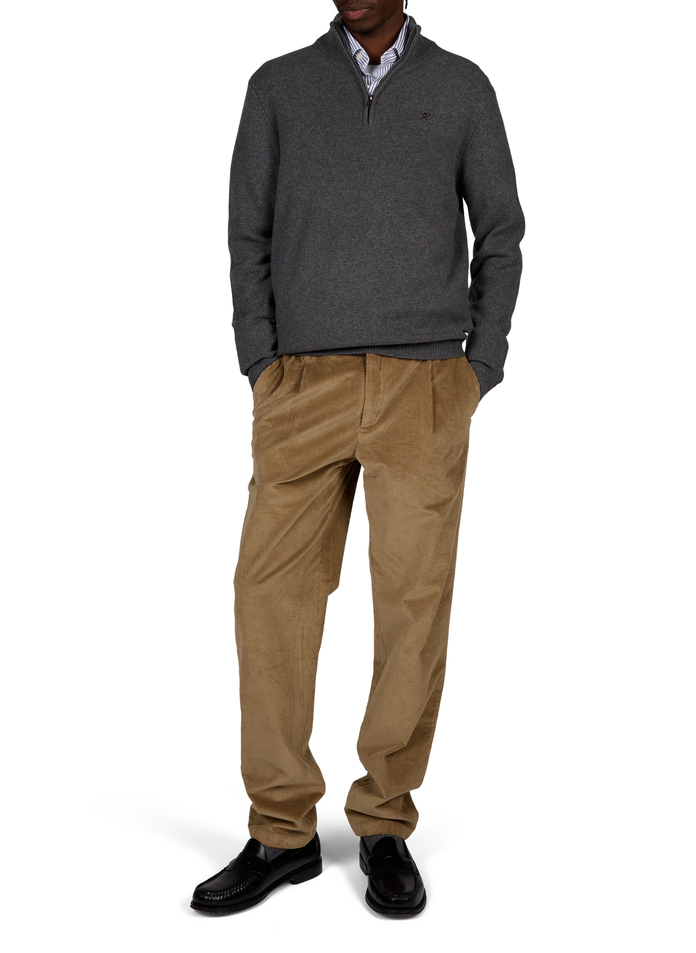 Straight-fit zip-up high-neck wool jumper HACKETT Grey