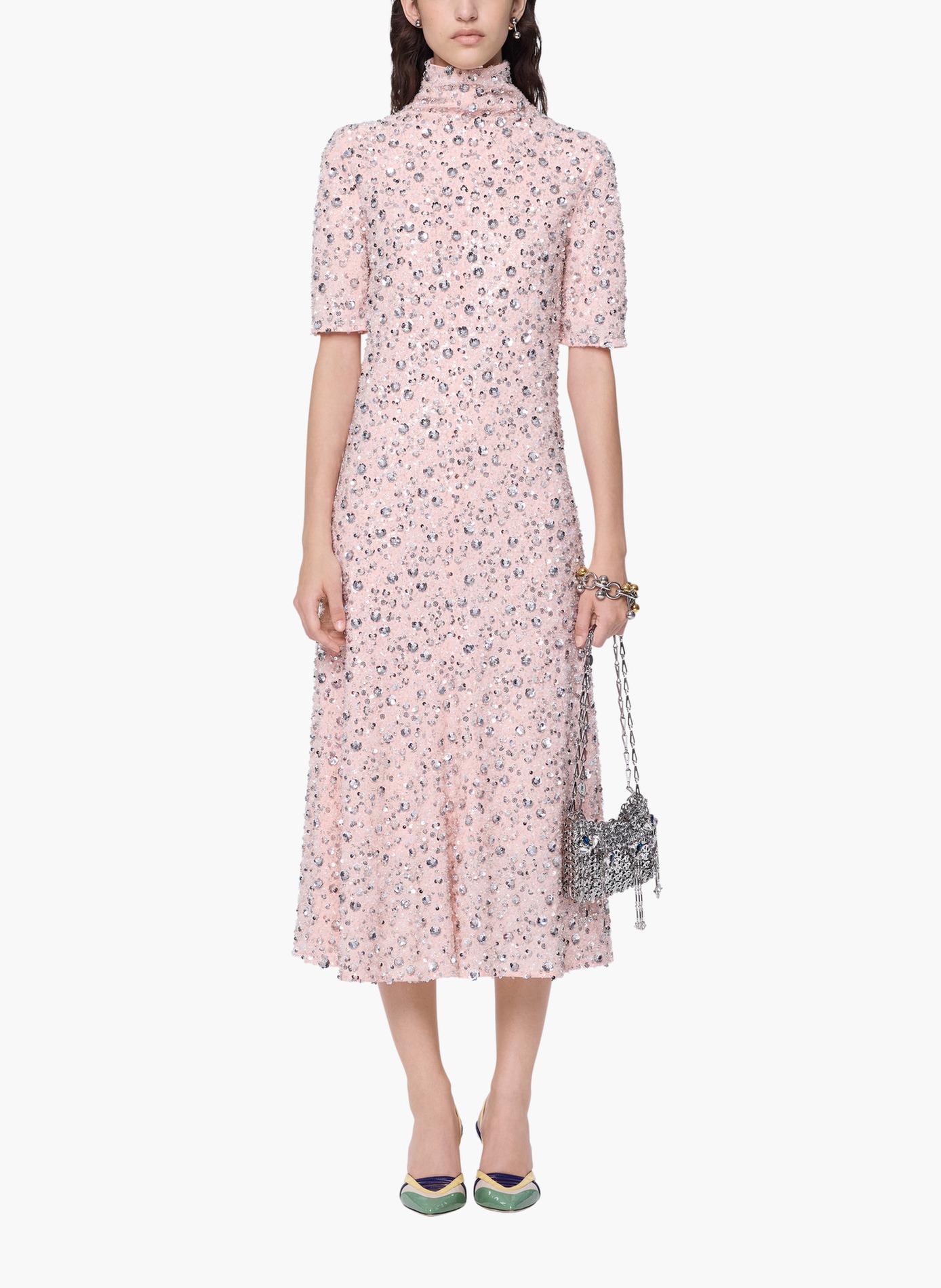 Robe avec broderie florale en sequins RABANNE Rose