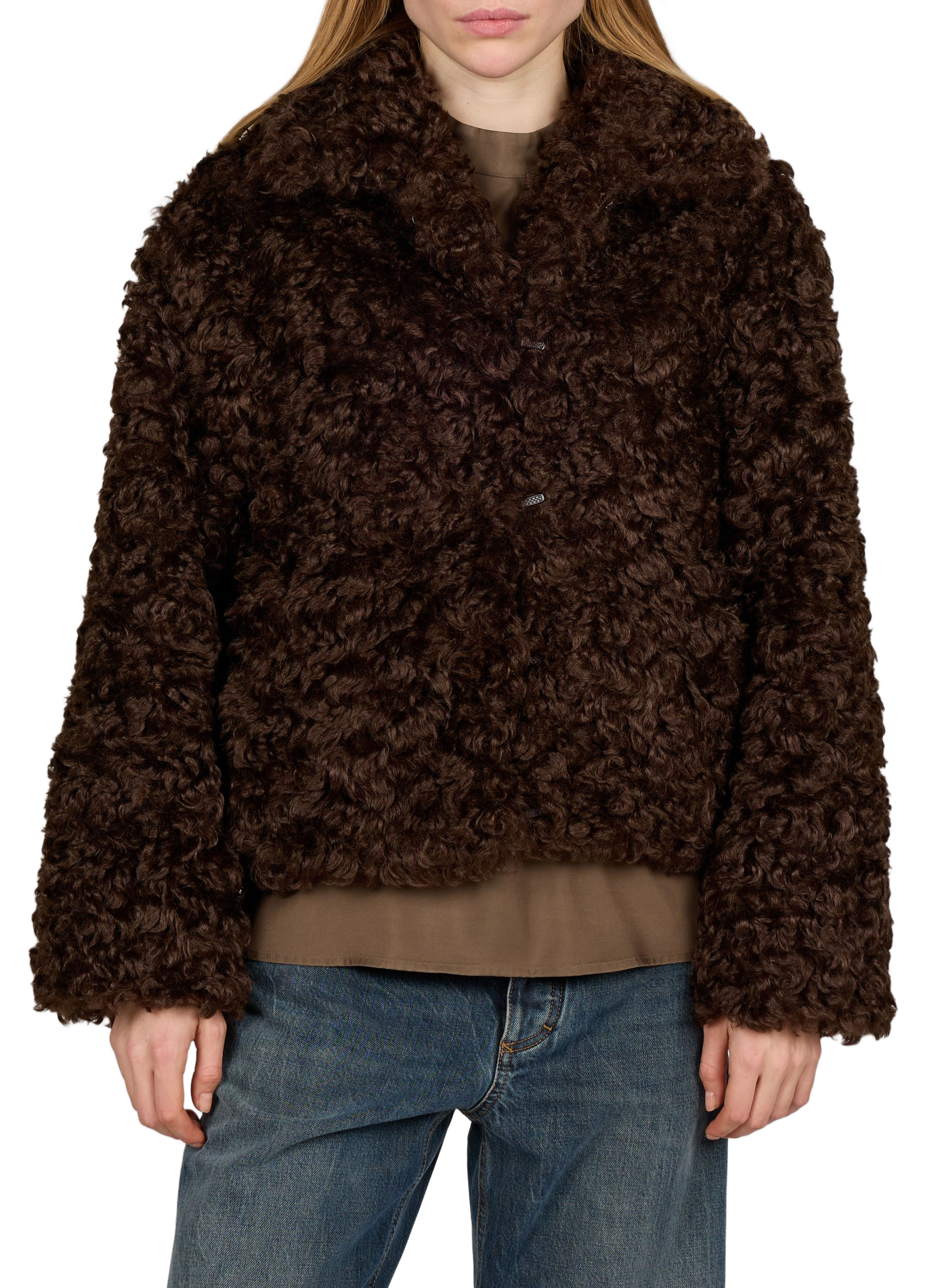 Straight faux fur jacket CLOSED Brown