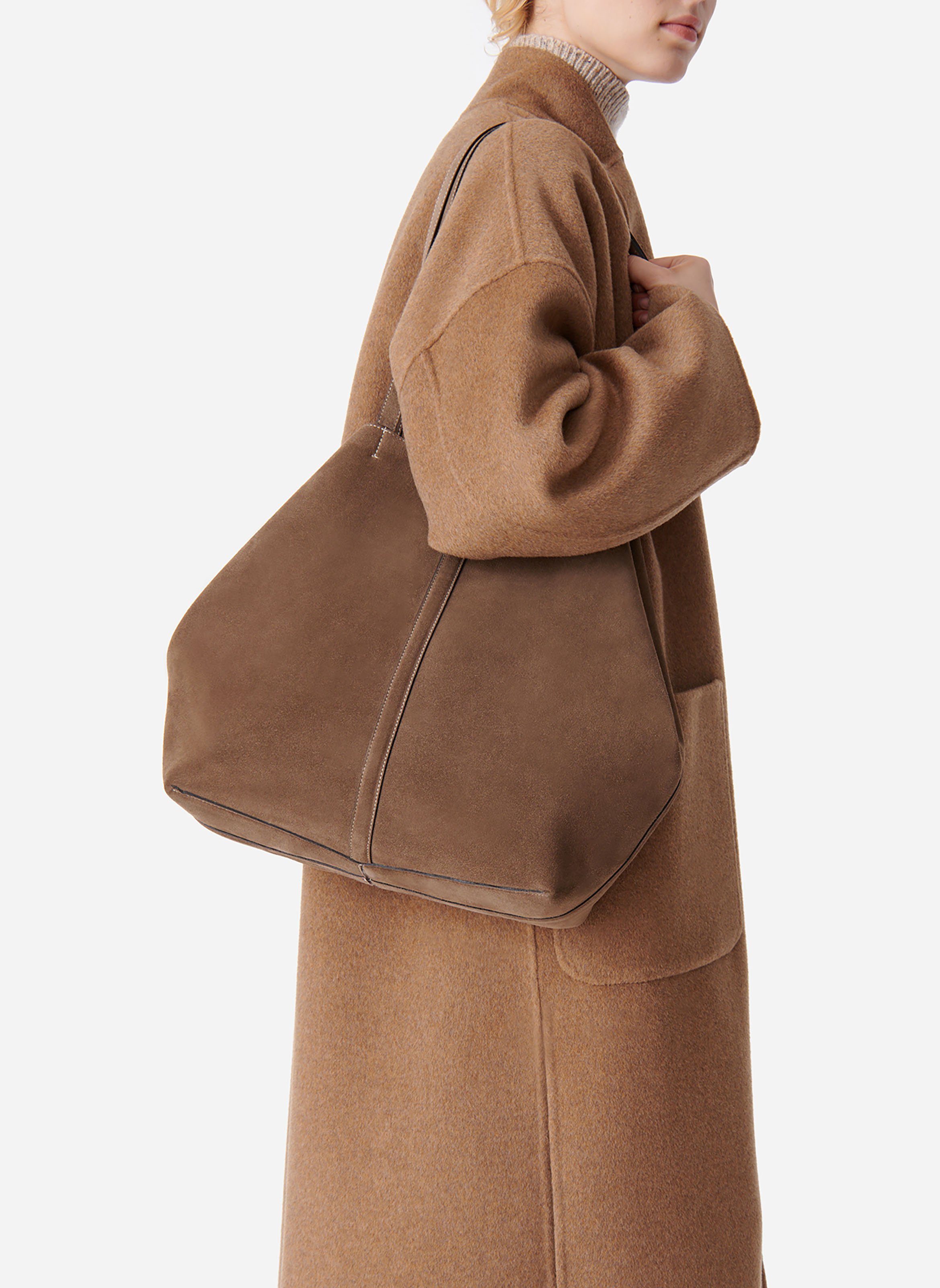 Grand cabas daily en cuir velours VANESSA BRUNO Beige