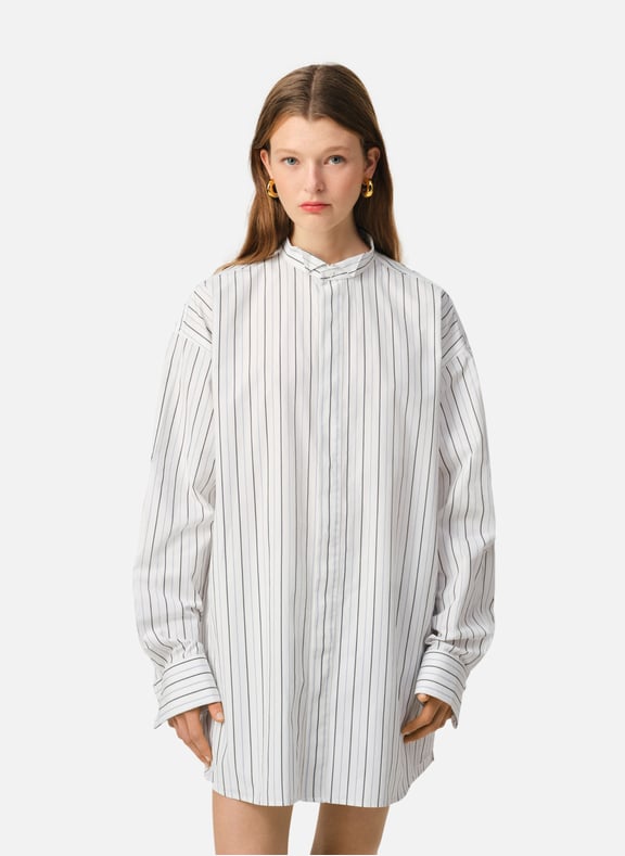 Chemise oversize a plastron plissé et col cassé Blanc by AMI PARIS AMI PARIS Chemise oversize a plastron plissé et col cassé Blanc