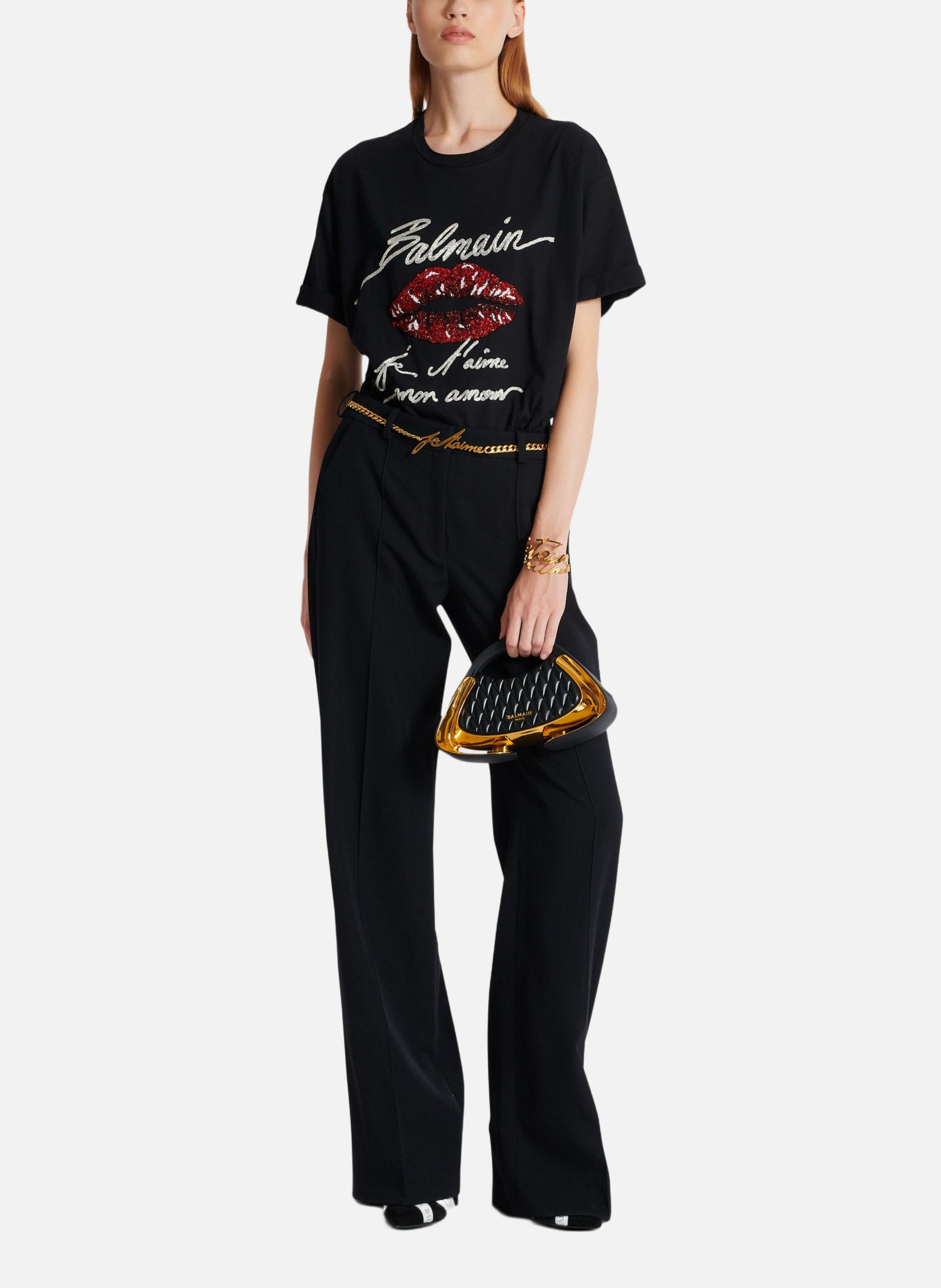 T-shirt à manches courtes brodé kiss BALMAIN Noir