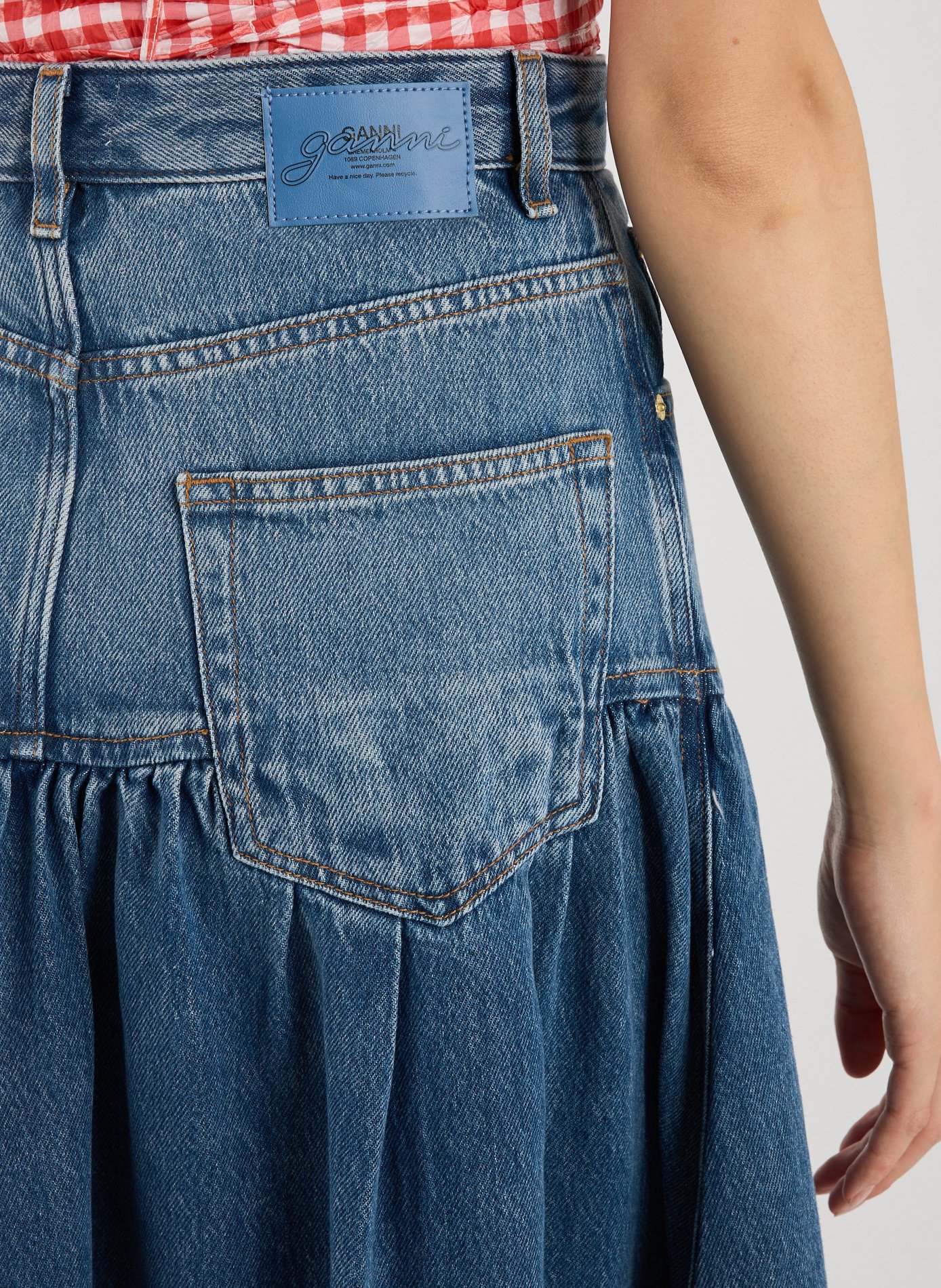 Wide Washed Denim Skirt GANNI Blue