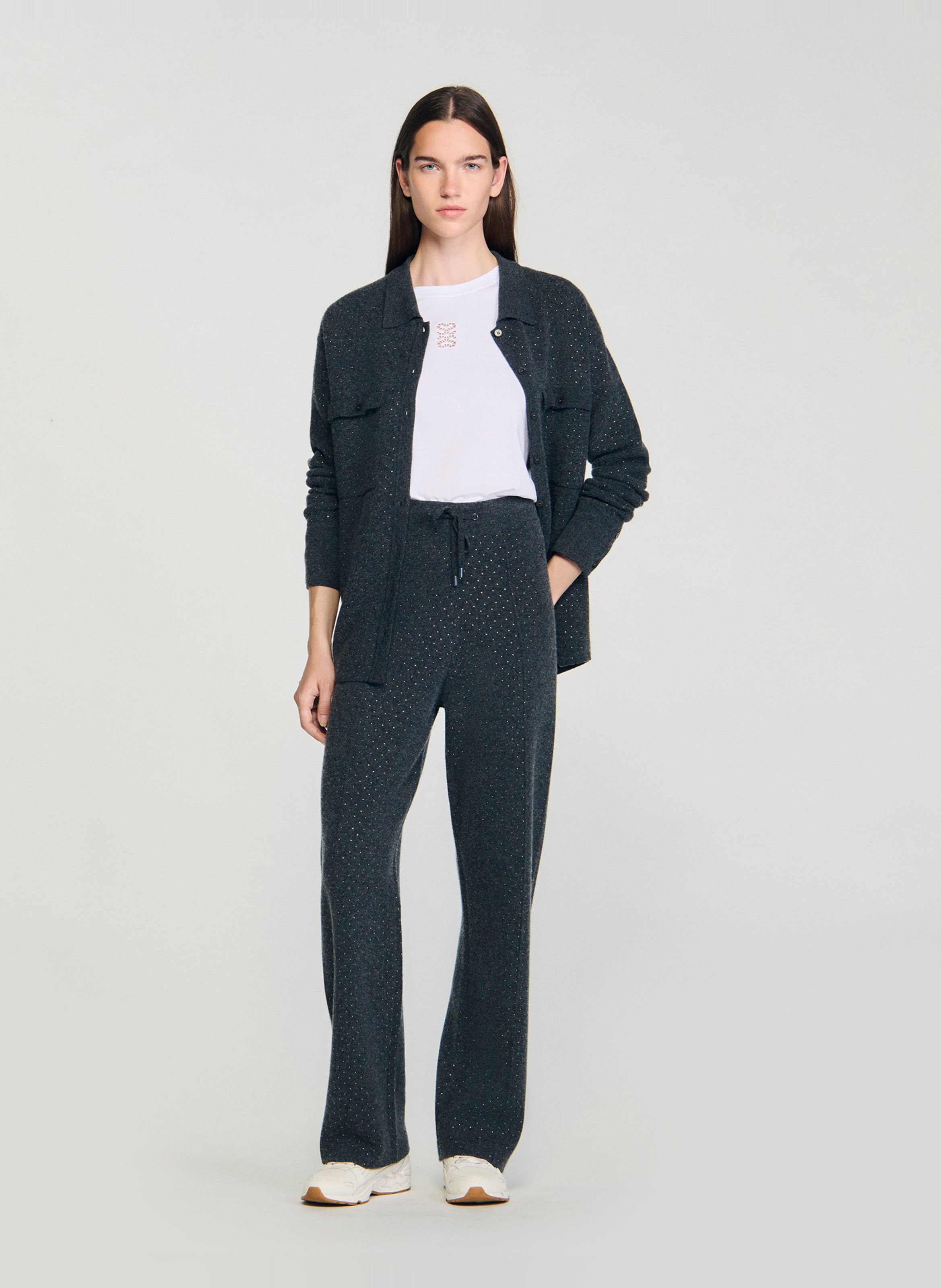 Pantalon large en laine mélangée SANDRO Gris