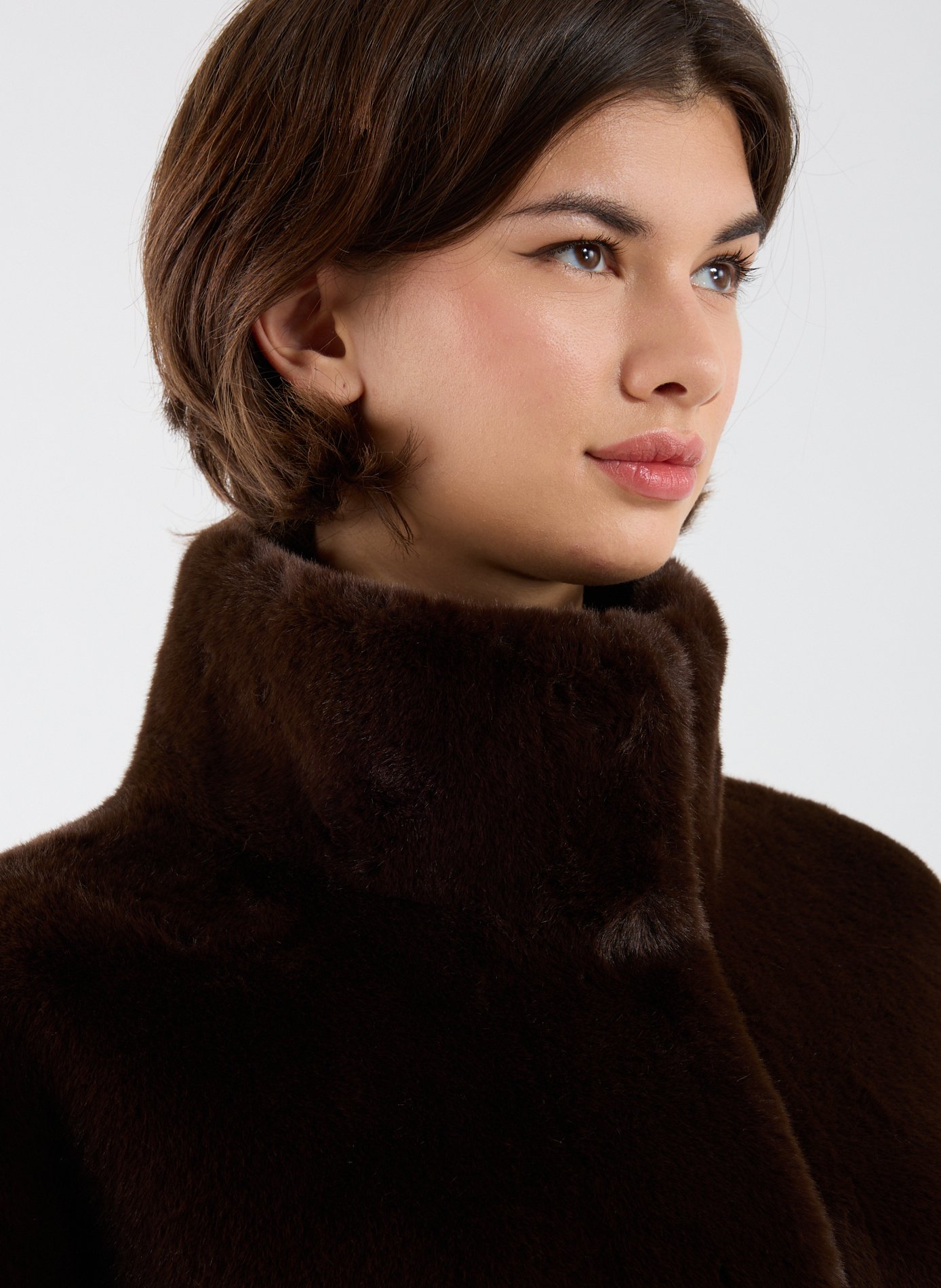 Leopard coat with high neck APPARIS Brown