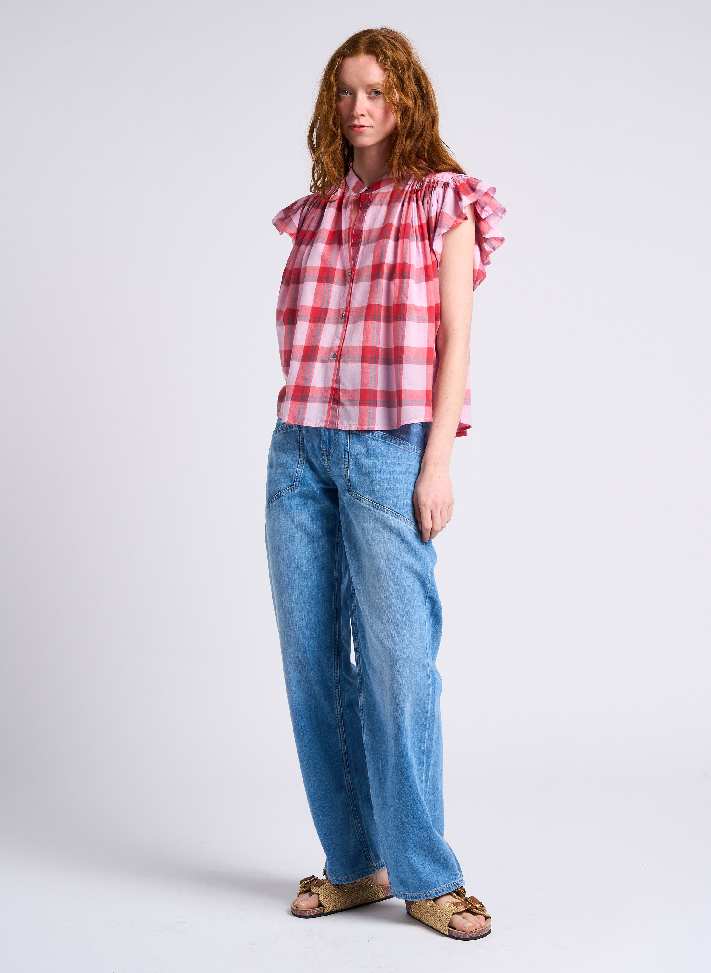 Pantalon large taille haute en coton mima BA&SH Bleu