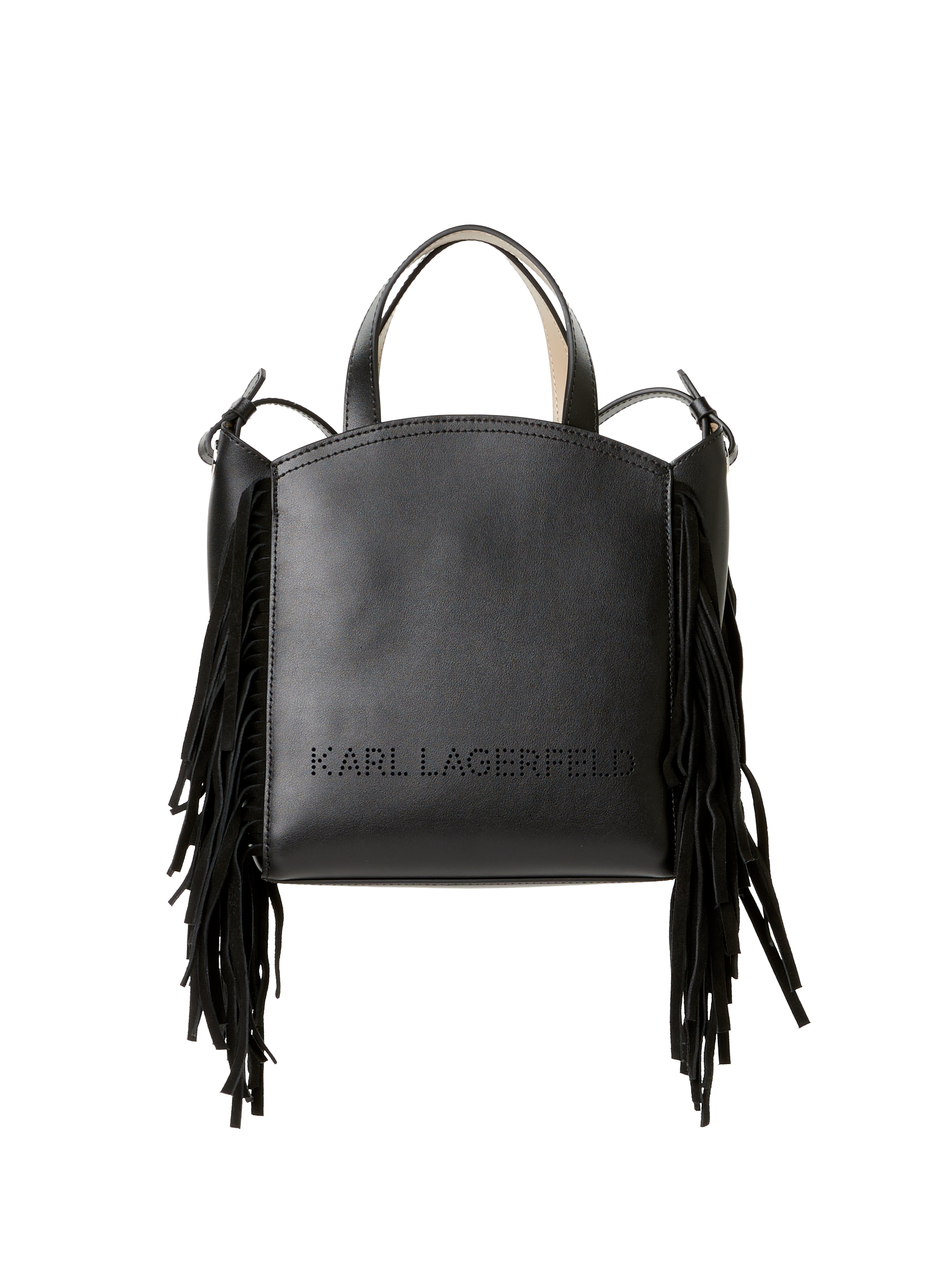 KARL LAGERFELD Leather fringe shoulder bag Black