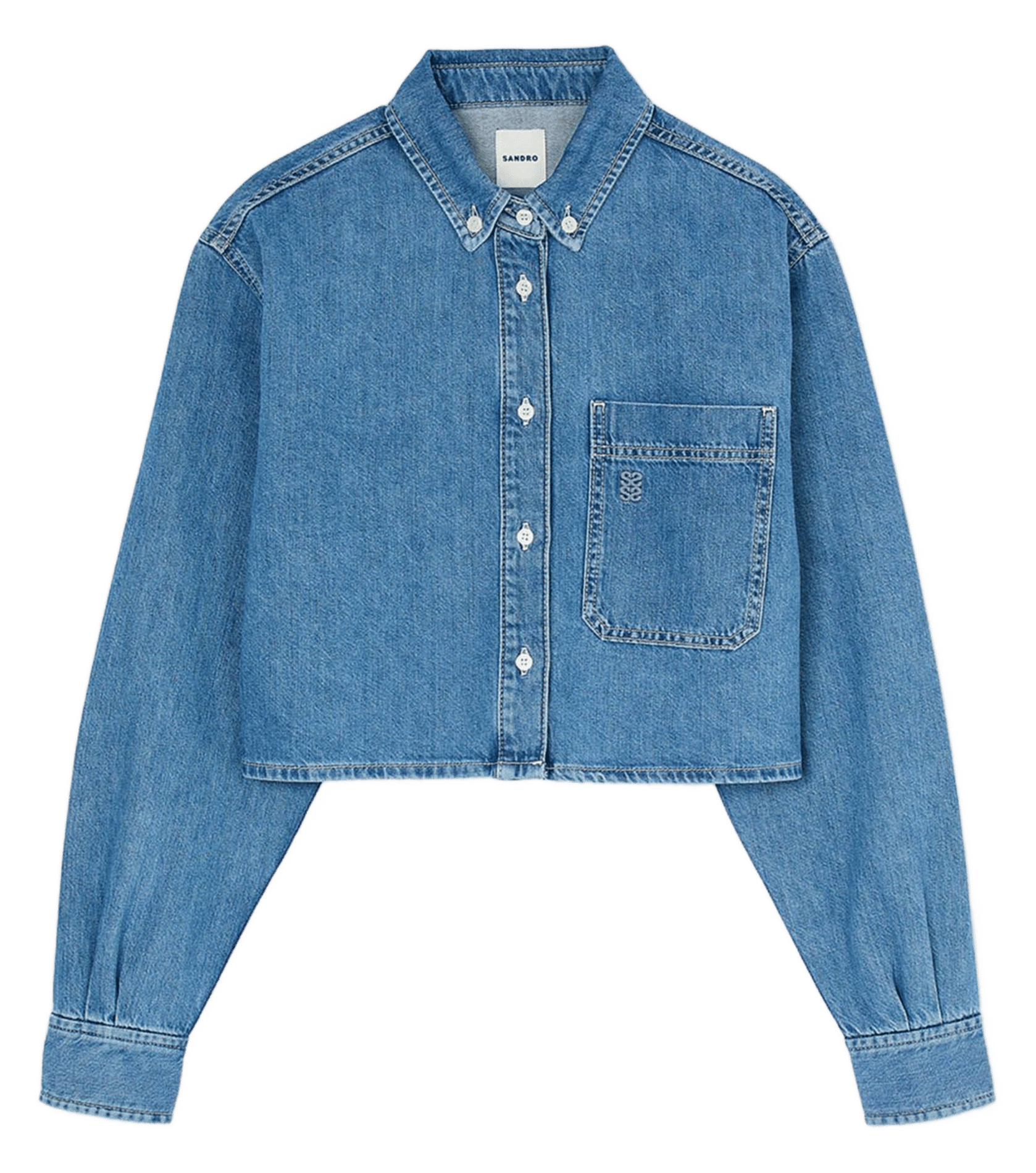 Chemise courte en denim coton SANDRO Bleu