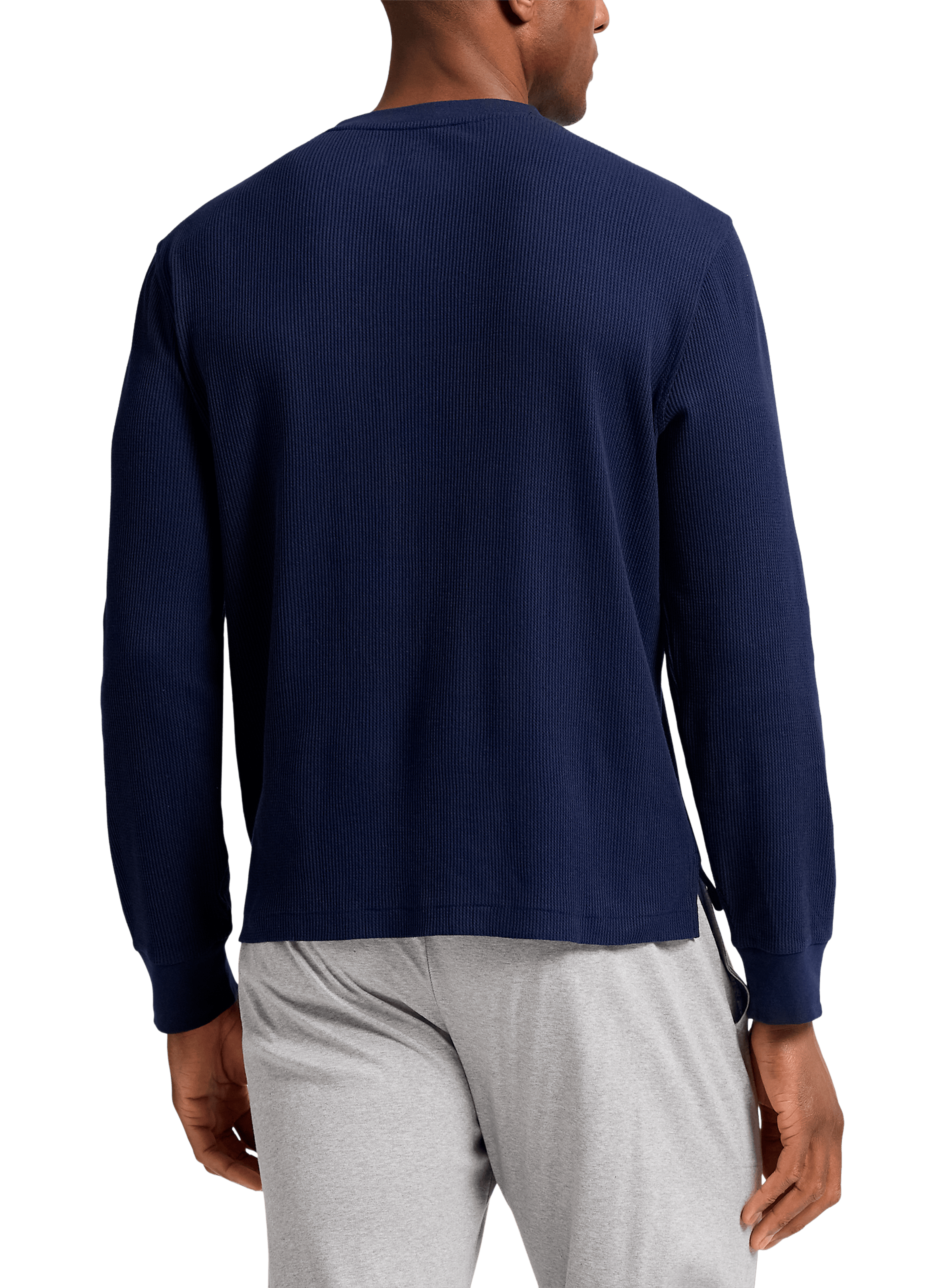 T-shirt de nuit gaufré à col tunisien POLO RALPH LAUREN Bleu