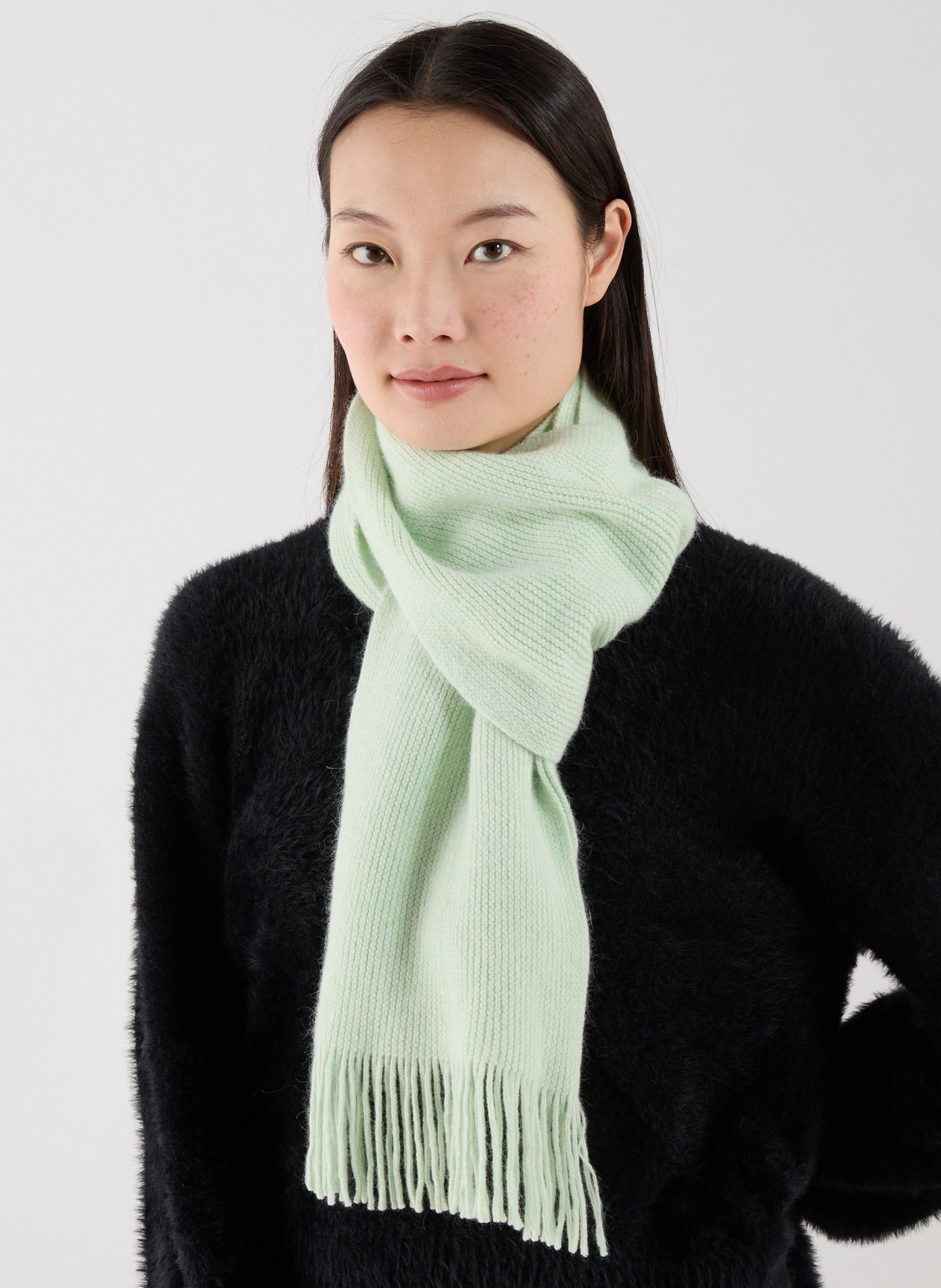 Fringed wool and angora scarf MACKIE Blue