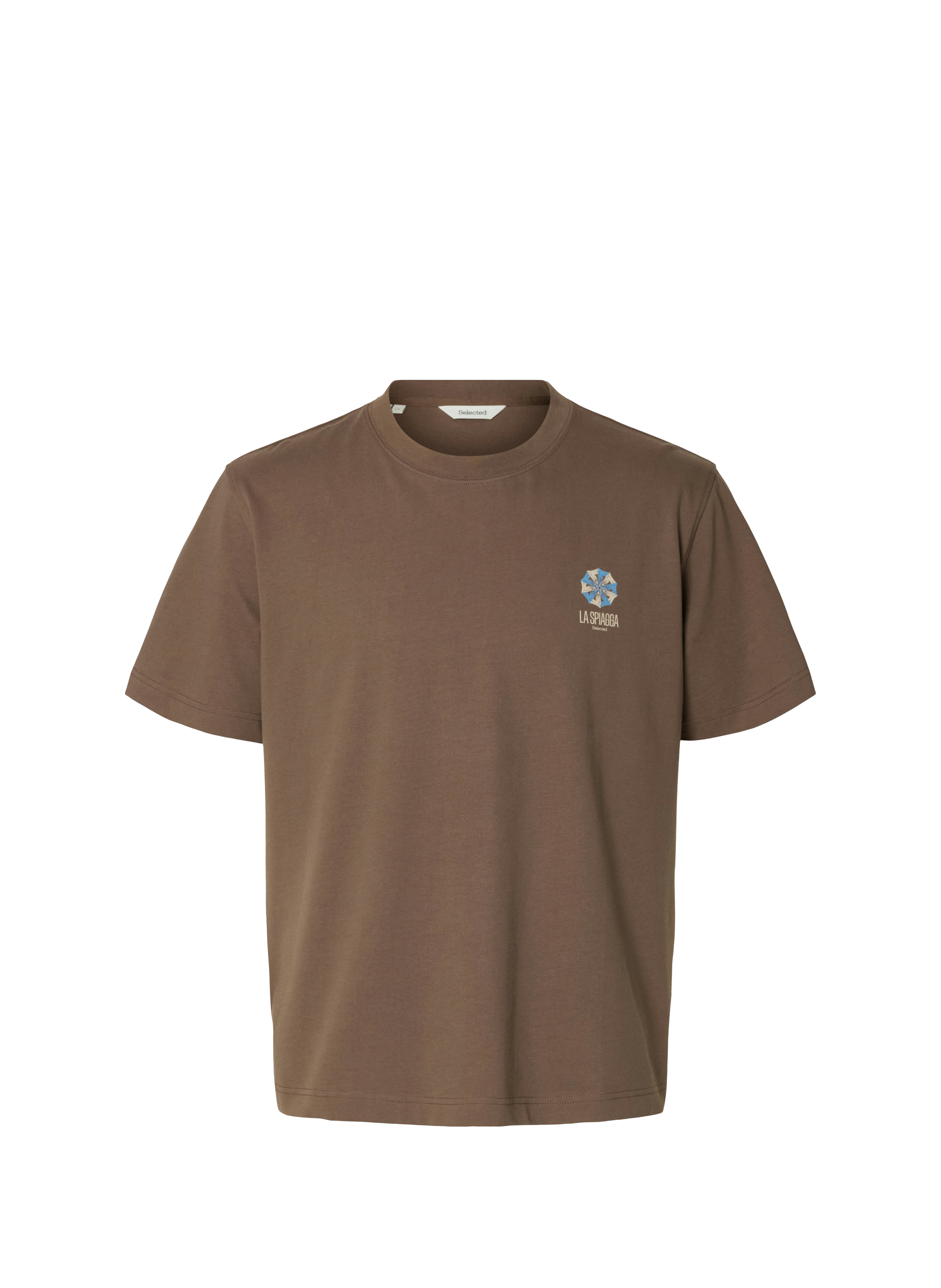Cotton round-neck T-shirt SELECTED Brown
