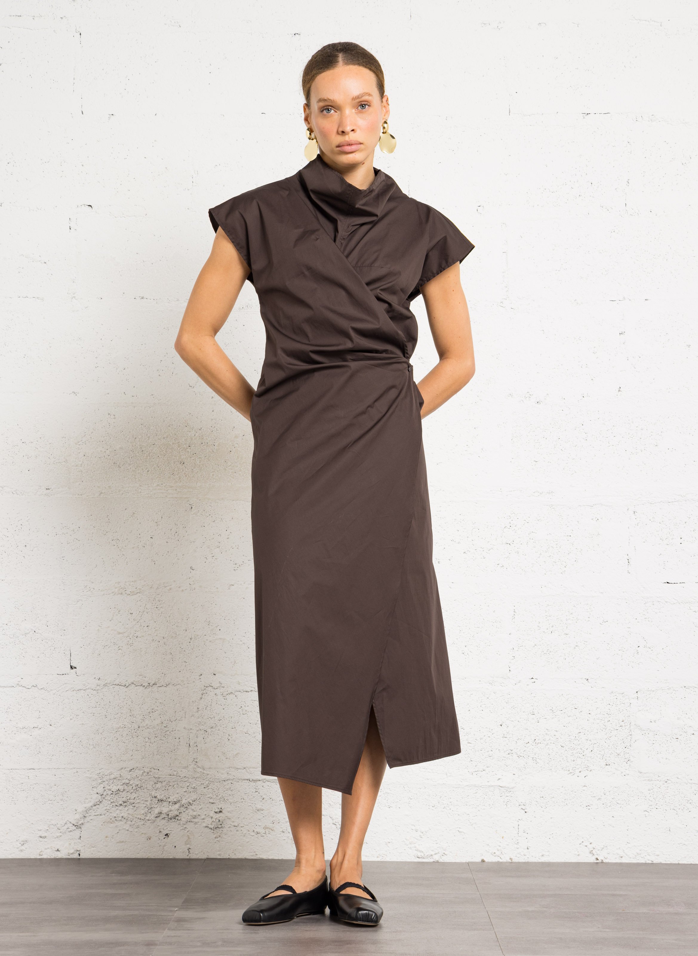 Robe longue portefeuille unie foggia SOEUR Marron