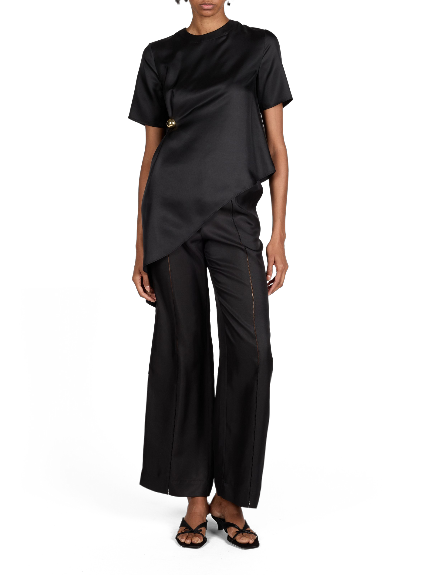 Silk short-sleeve asymmetric top LOULOU DE SAISON Black