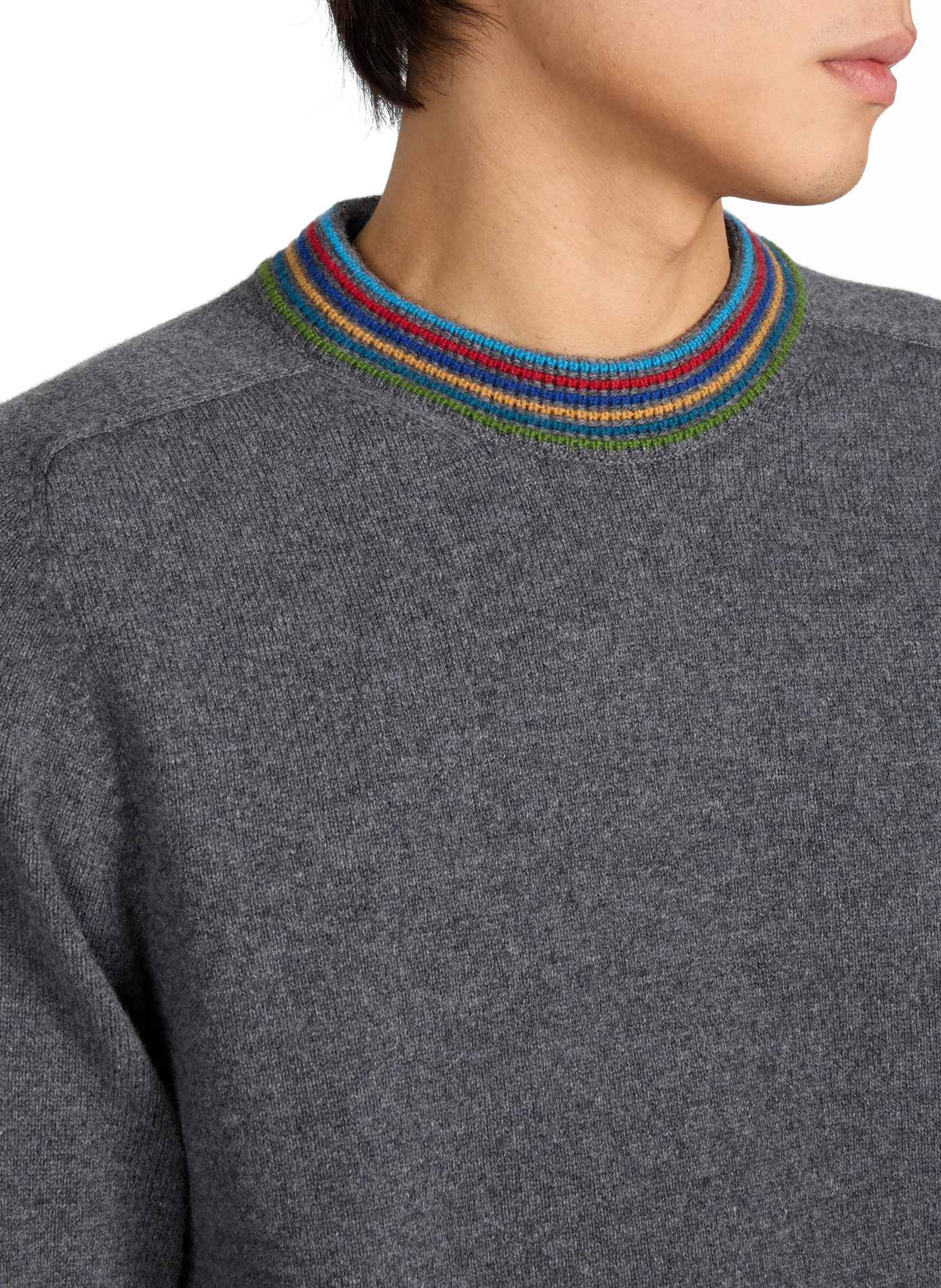 Straight fit sweater with printed merino wool collar PAUL SMITH Grey