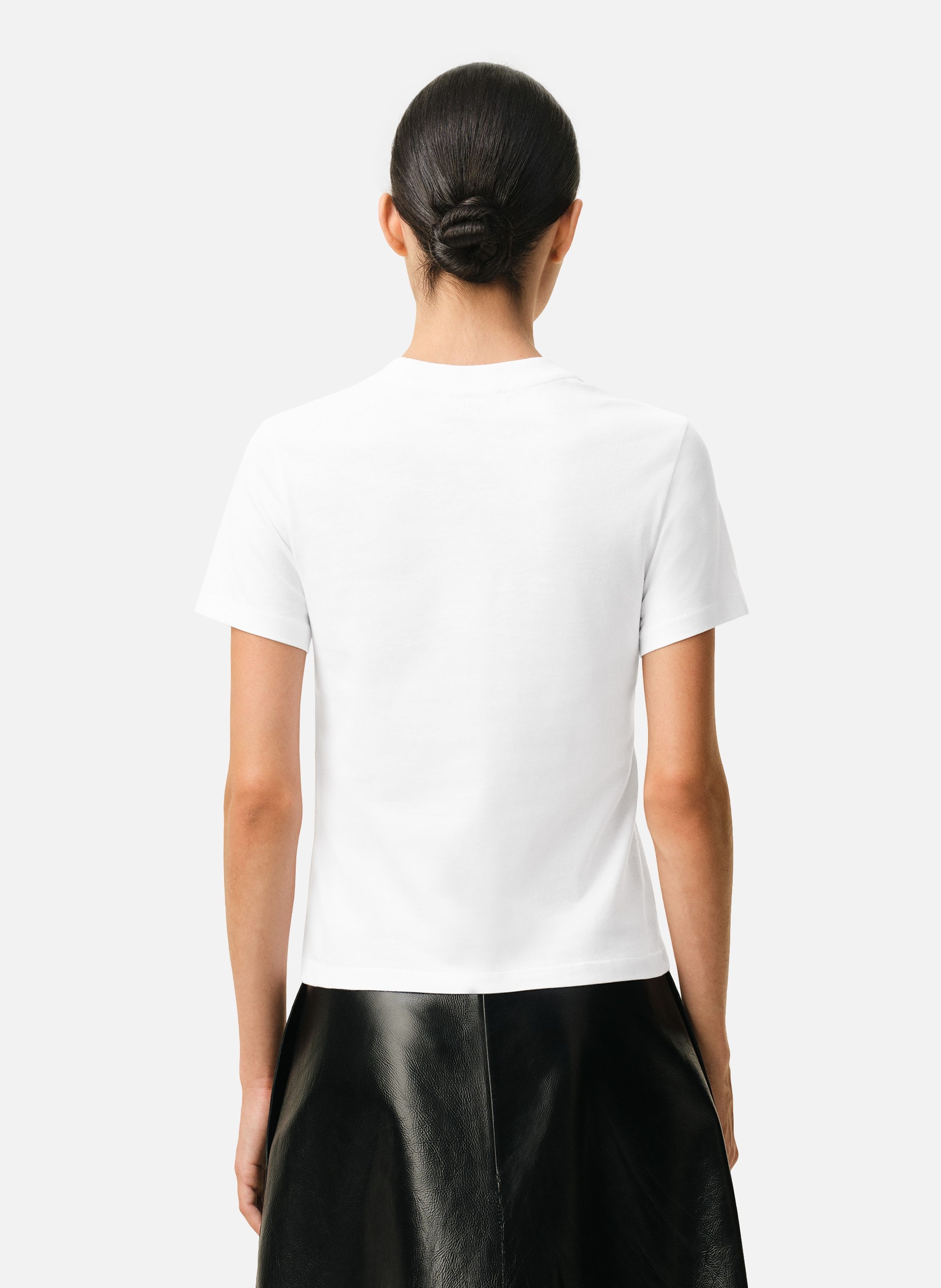 T-shirt Ami De Coeur Croppé En Coton AMI PARIS Blanc