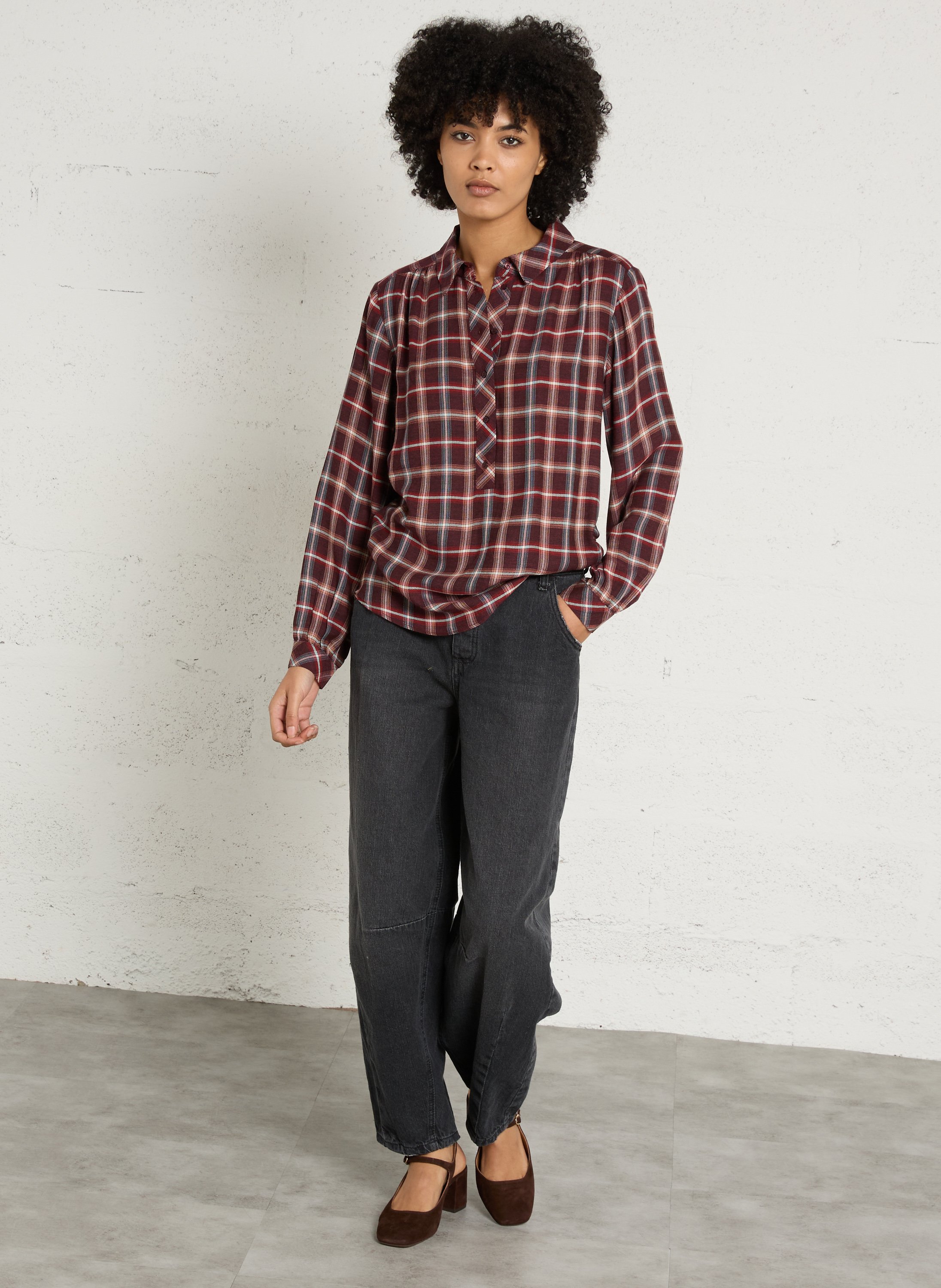 Blouse droite col classique à carreaux babylon MAISON 123 Rouge