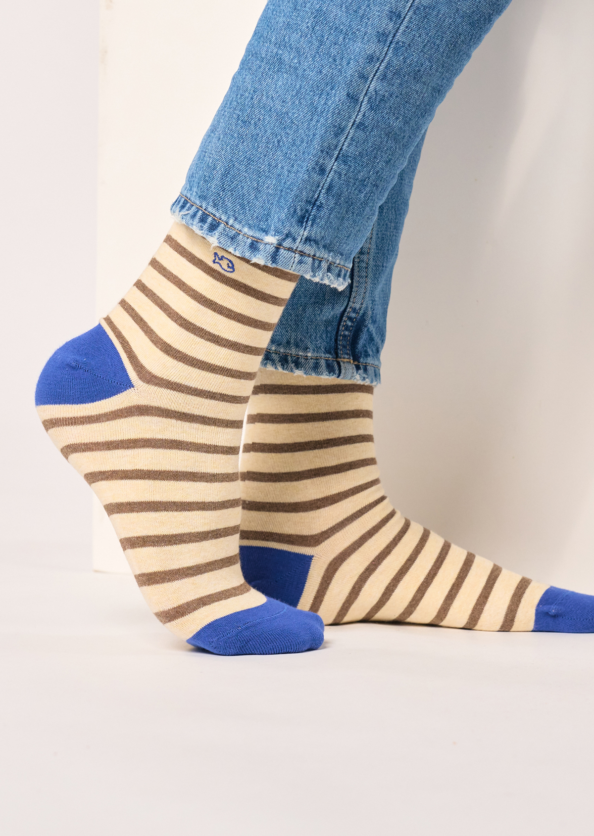 Chaussettes en coton peigné à rayures larges BILLYBELT Beige