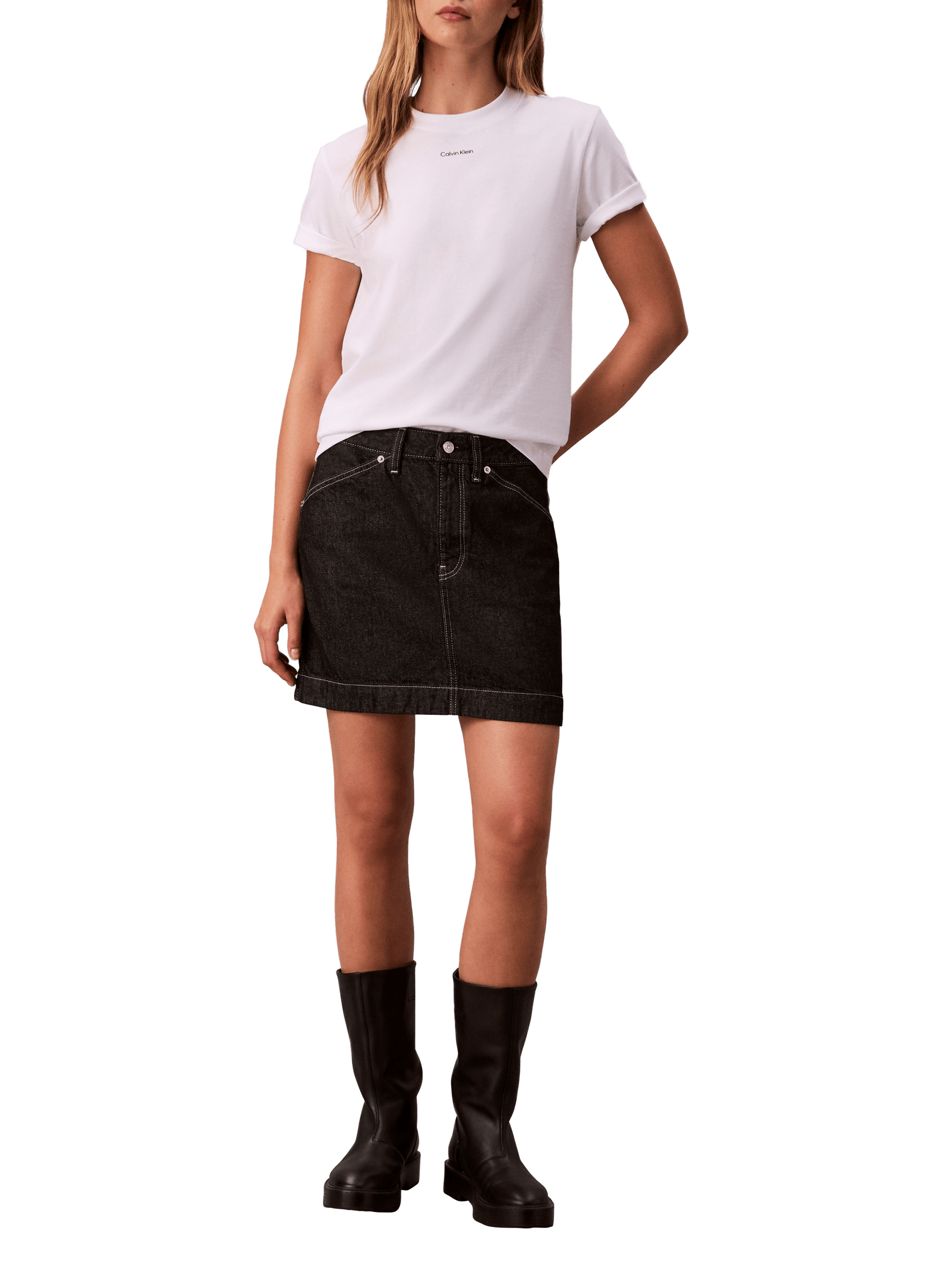 T-shirt col rond en coton CALVIN KLEIN Blanc