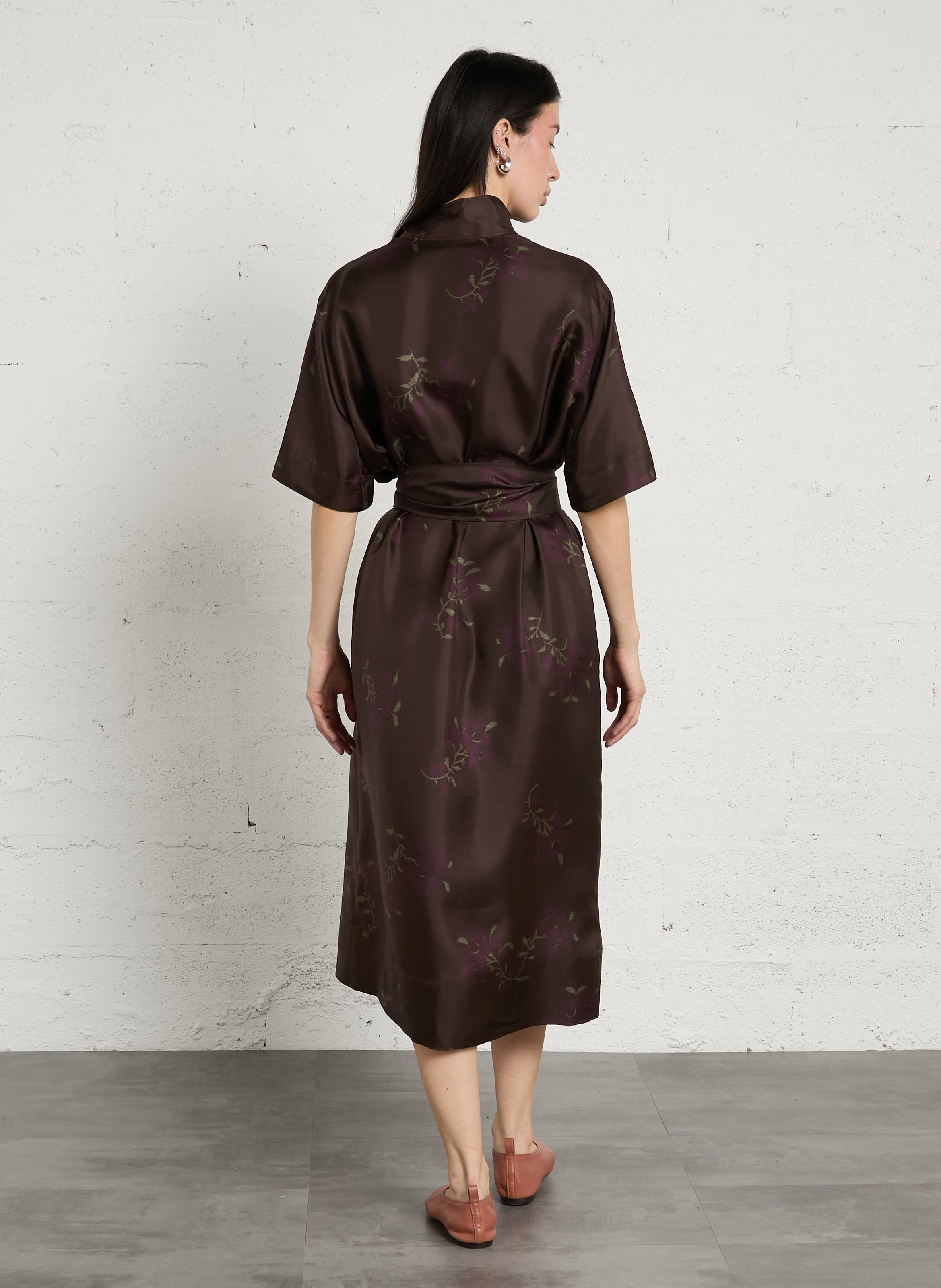 Robe midi col mao en soie witty SOEUR Marron