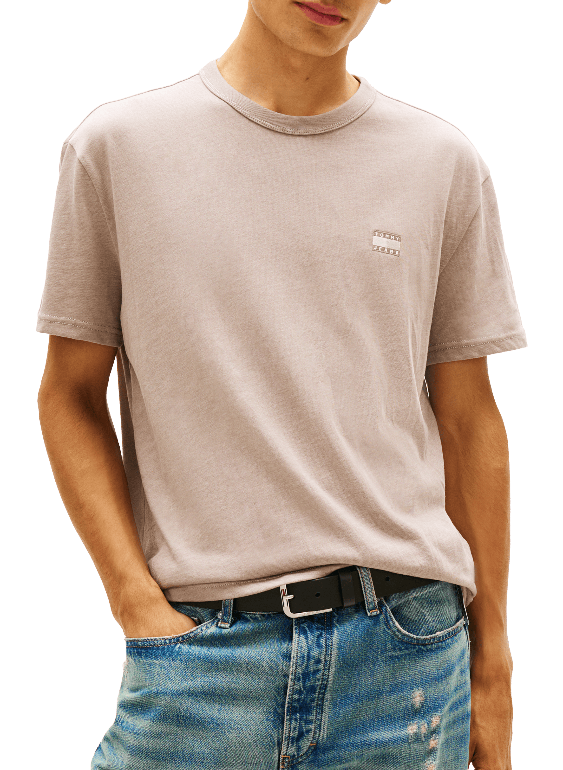 Round neck short sleeve t-shirt with embroidered logo TOMMY HILFIGER Grey