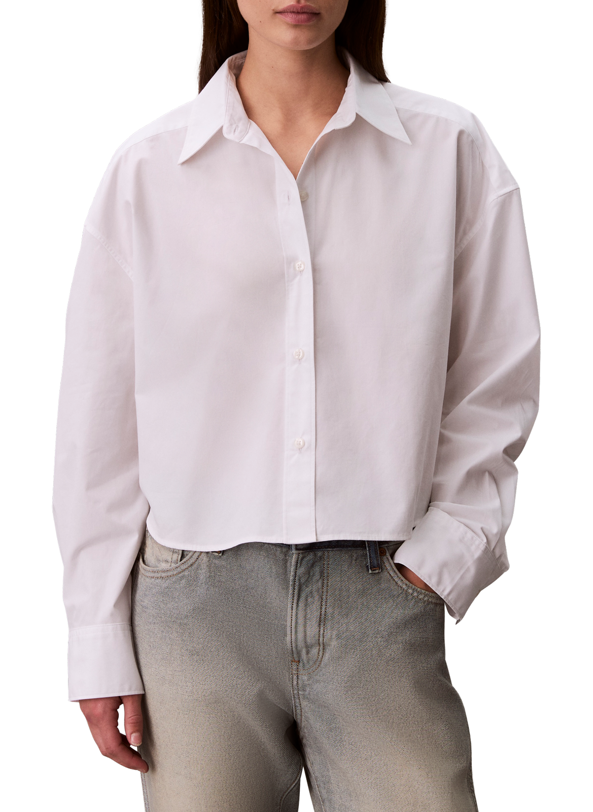 Chemise à coupe crop en coton CALVIN KLEIN Blanc