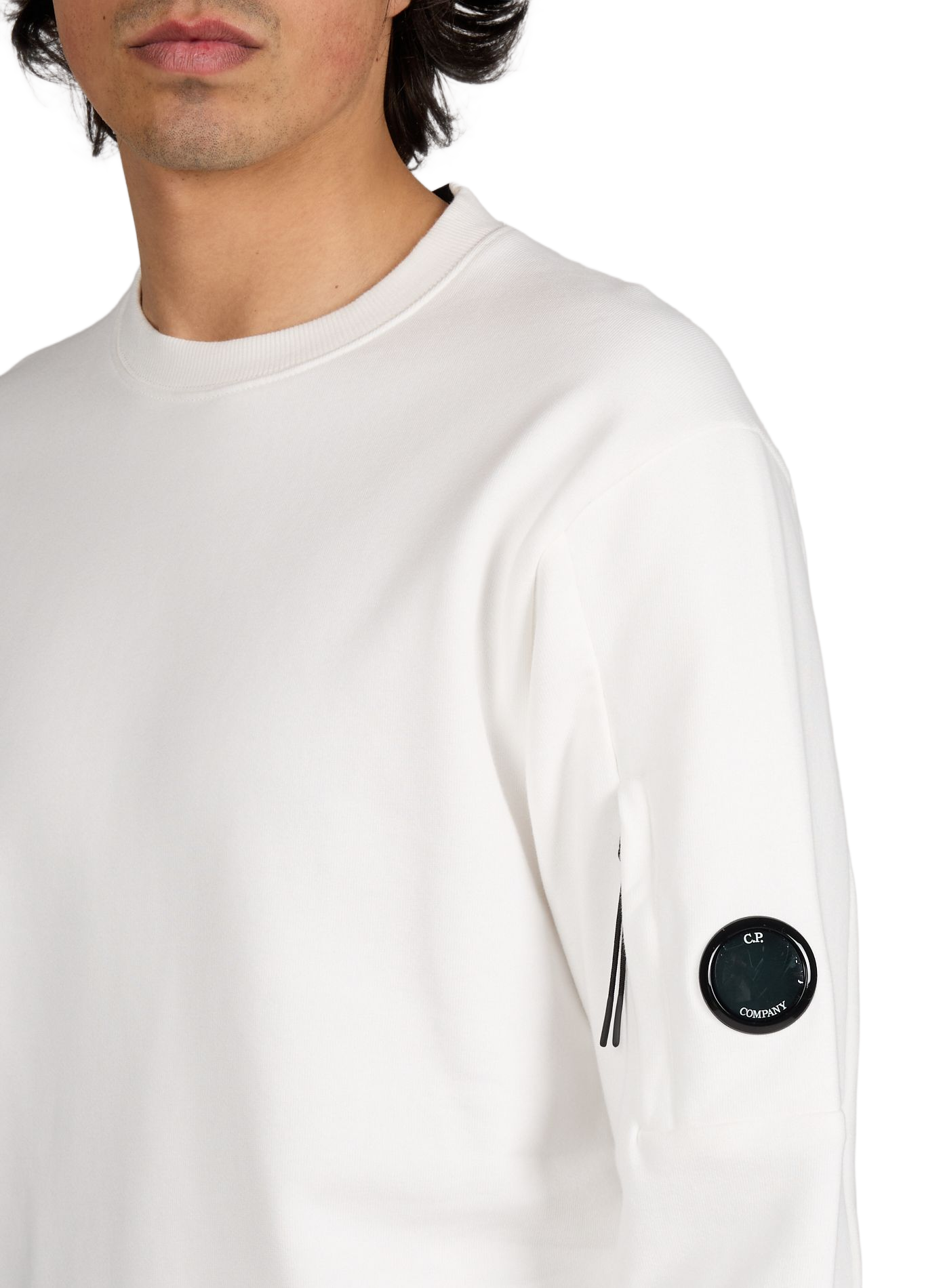 Sudadera de cuello redondo de algodón CP COMPANY Blanco