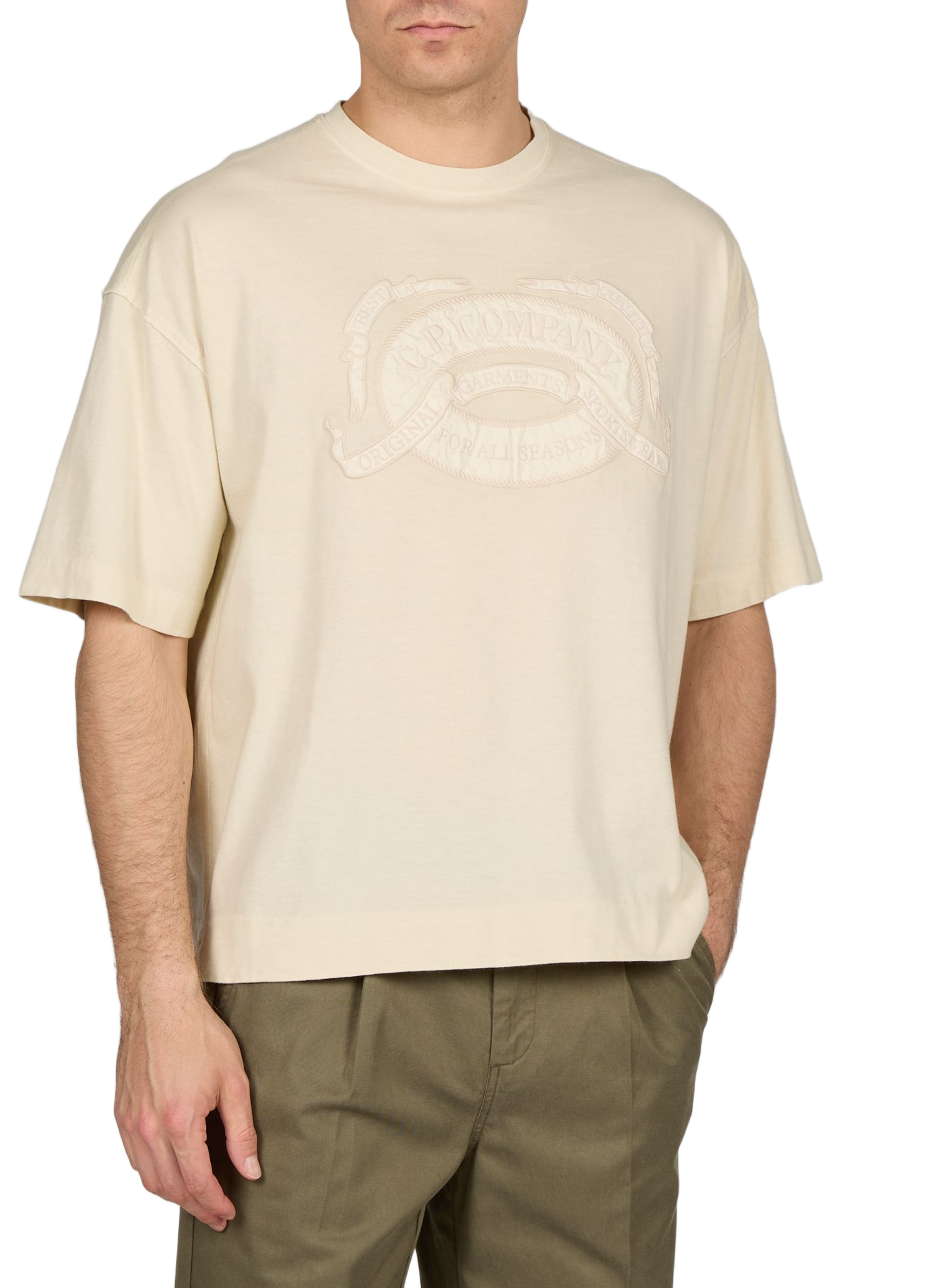 Oversized round neck cotton t-shirt CP COMPANY Beige