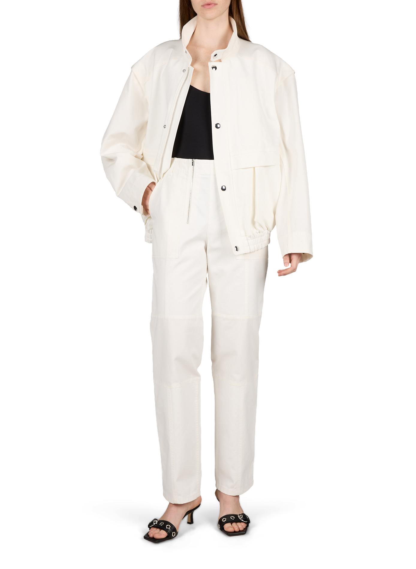 Jacket with removable zippered sleeves in cotton TIBI White