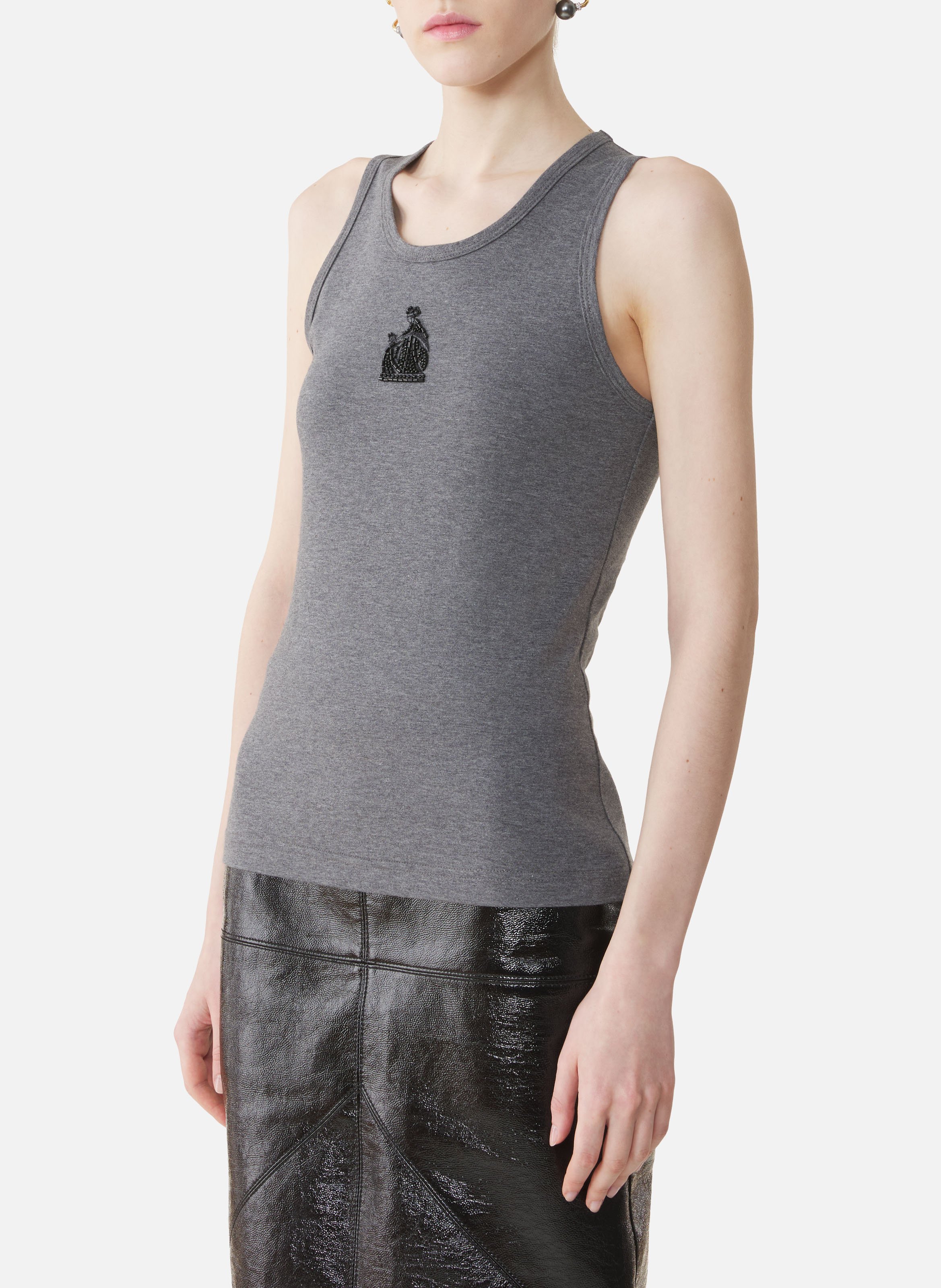 Débardeur brodé la mère et l'enfant en jersey LANVIN Gris