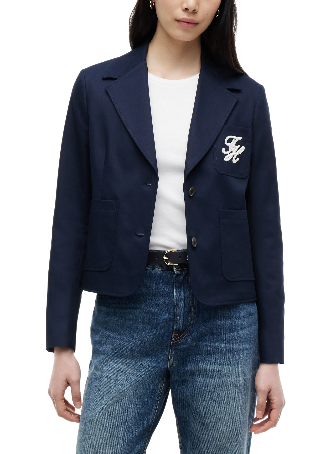 Blazer court à logo brodé en coton TOMMY HILFIGER Bleu