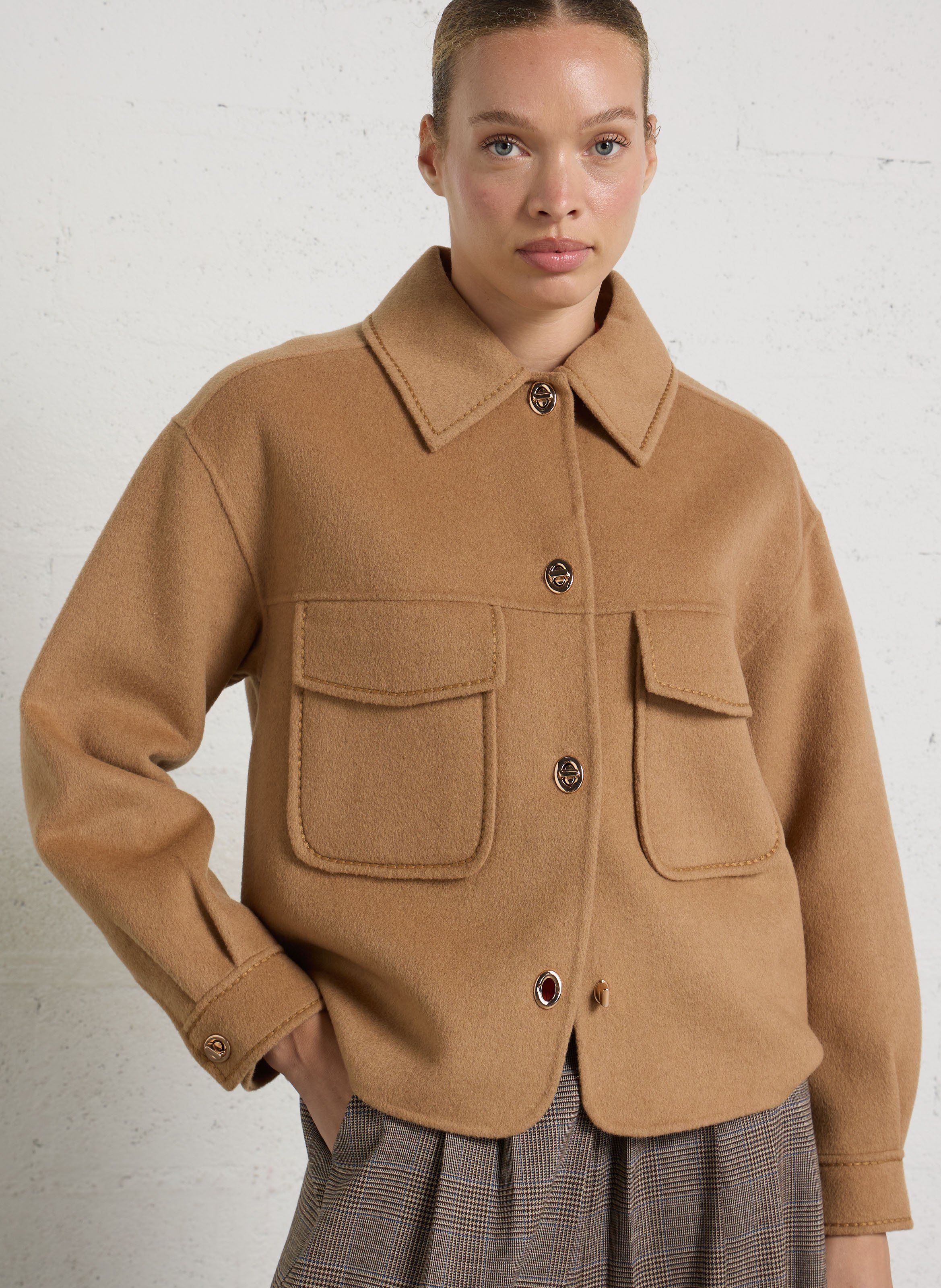 Veste droite à col classique en laine mélangée clea  Camel clair
