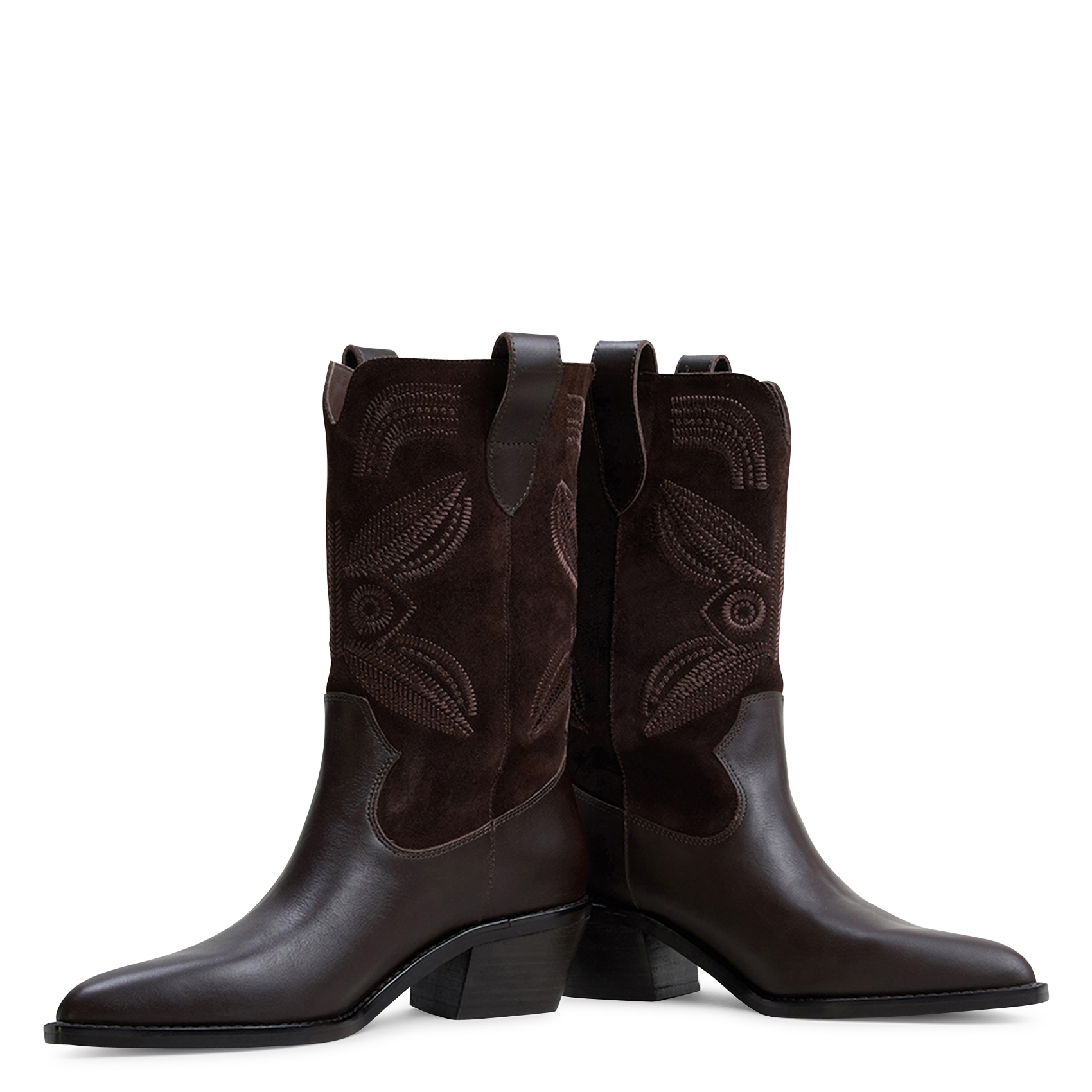 Bottes à bouts pointus et surpiqures en cuir tatiana JONAK Marron