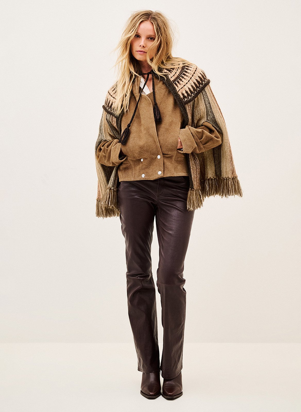 Poncho ample en laine mélangée prato BA&SH Marron