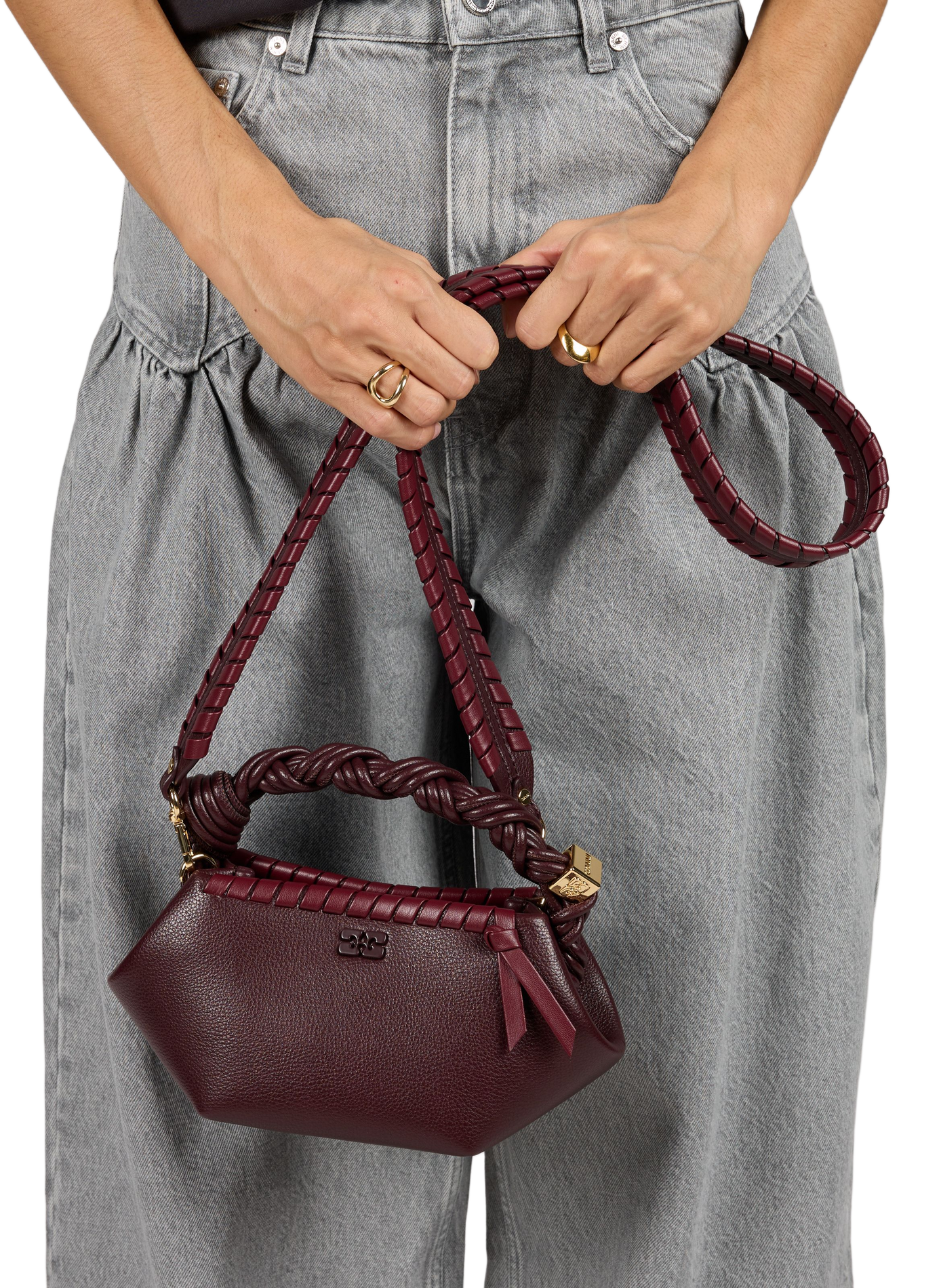Mini handbag in Bou braided faux leather GANNI Brown