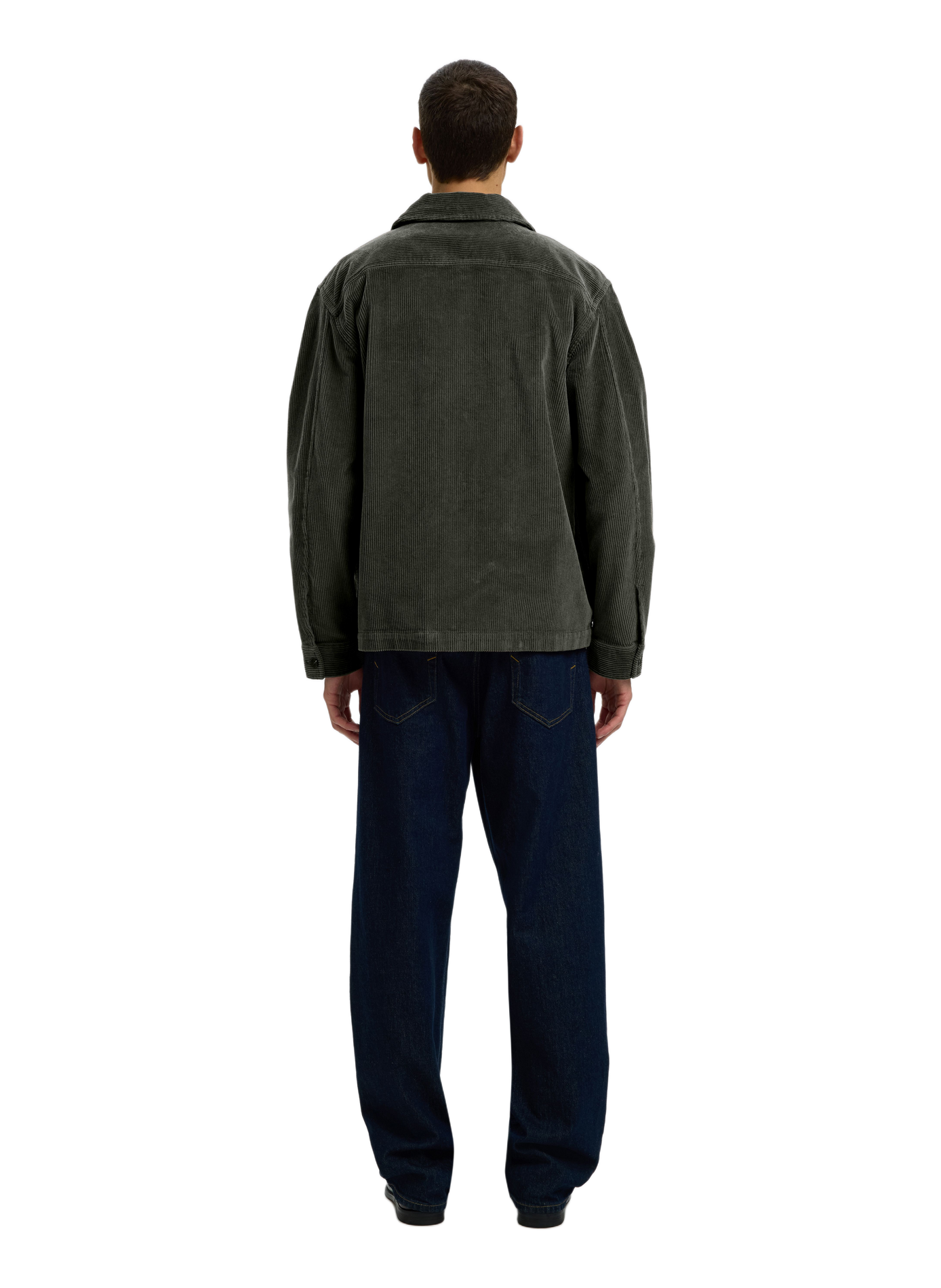 Ribbed straight fit cotton blend shirt SELECTED Green