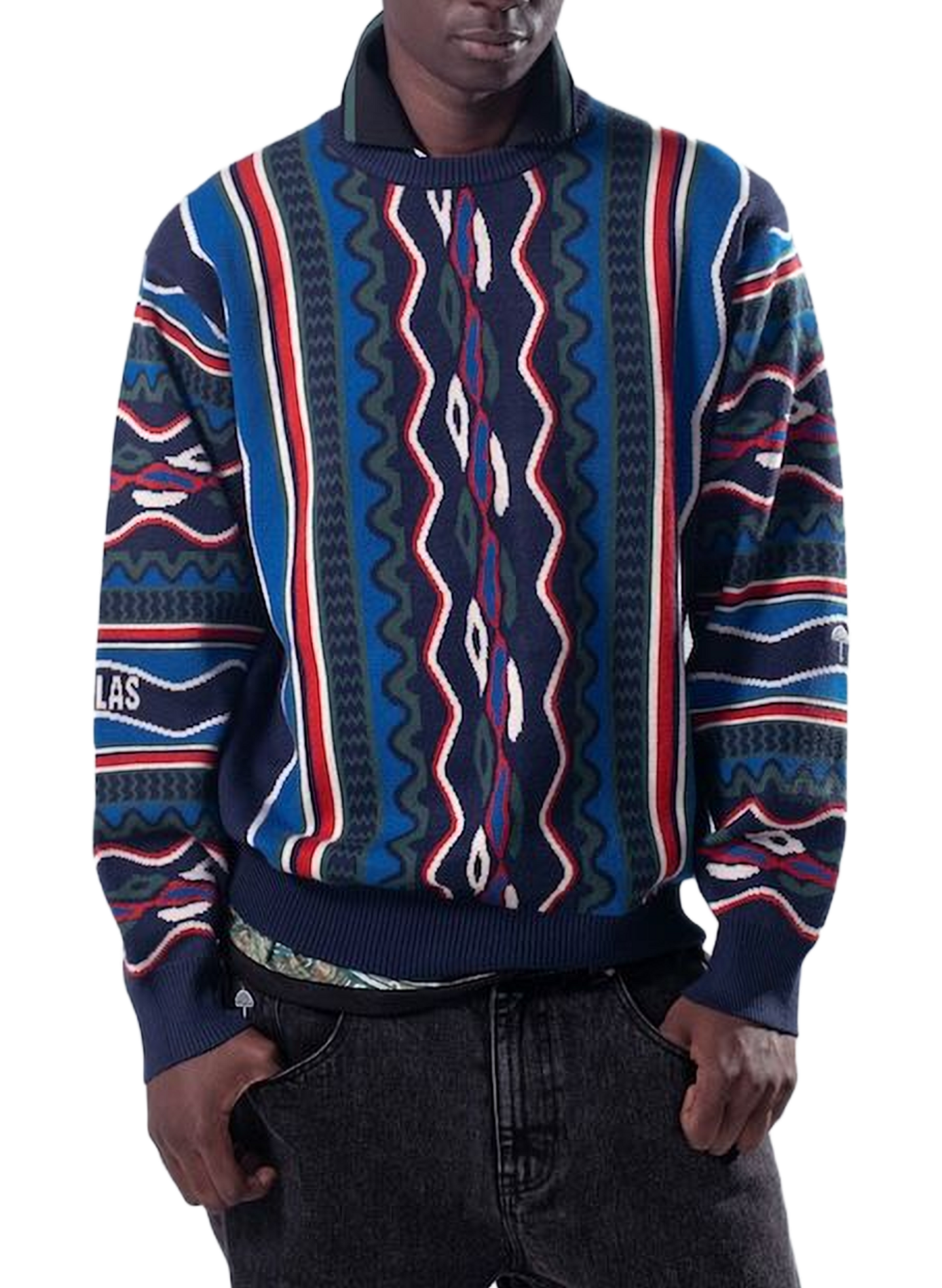 Gerade geschnittener Pullover mit Rundhalsausschnitt und Print HELAS CAPS Blau