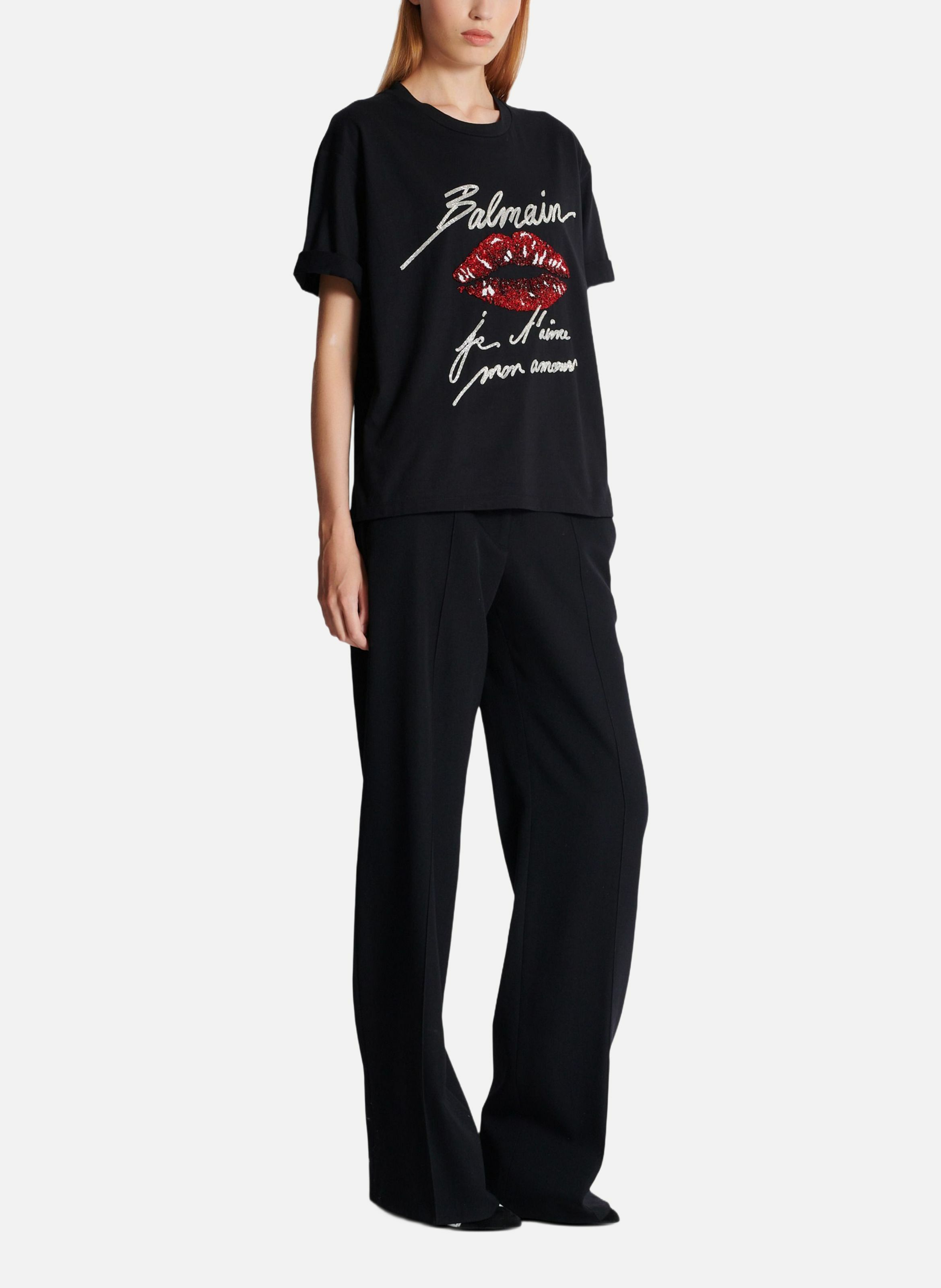 T-shirt à manches courtes brodé kiss BALMAIN Noir