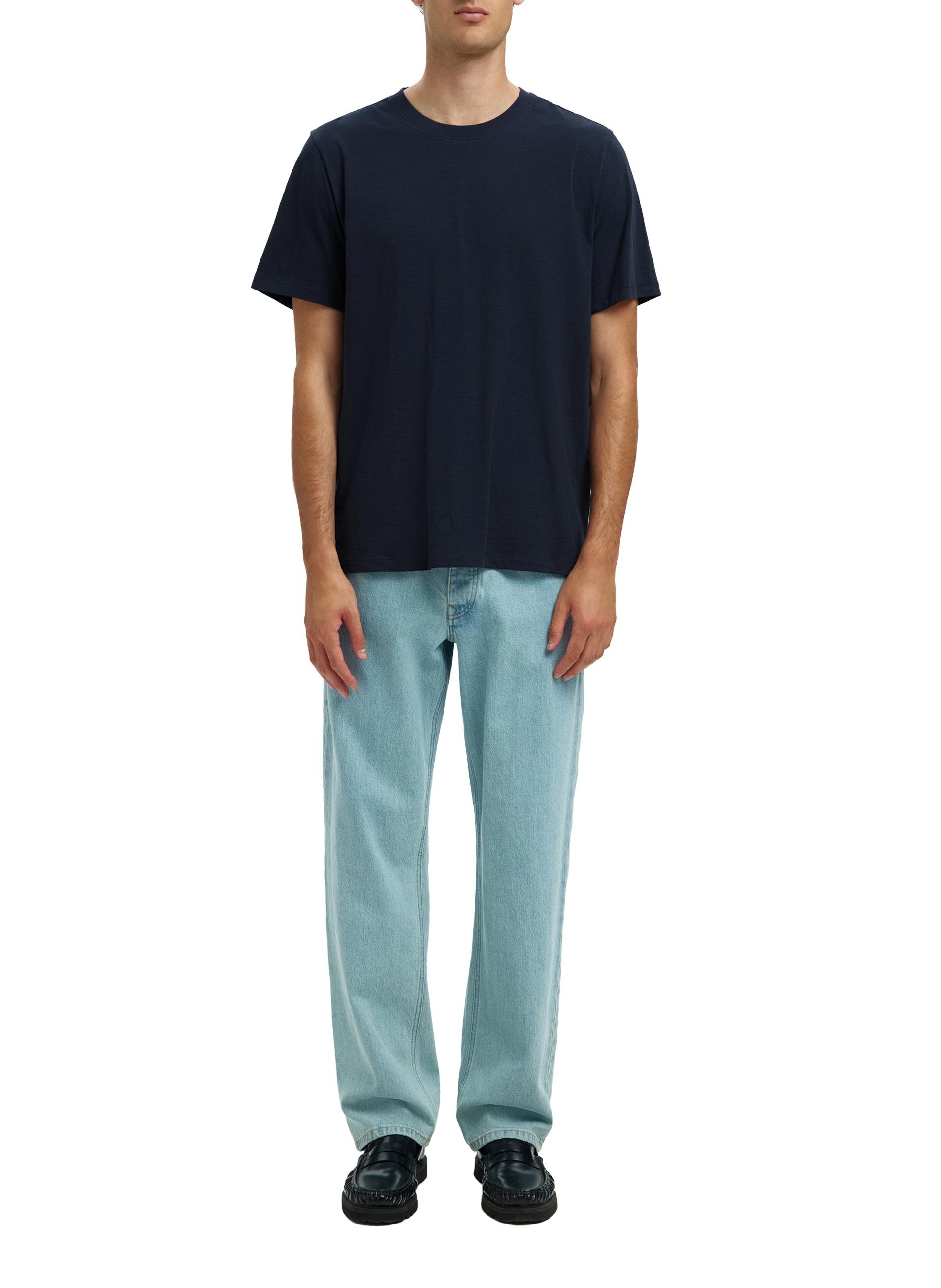 Straight-fit cotton T-shirt SELECTED Blue