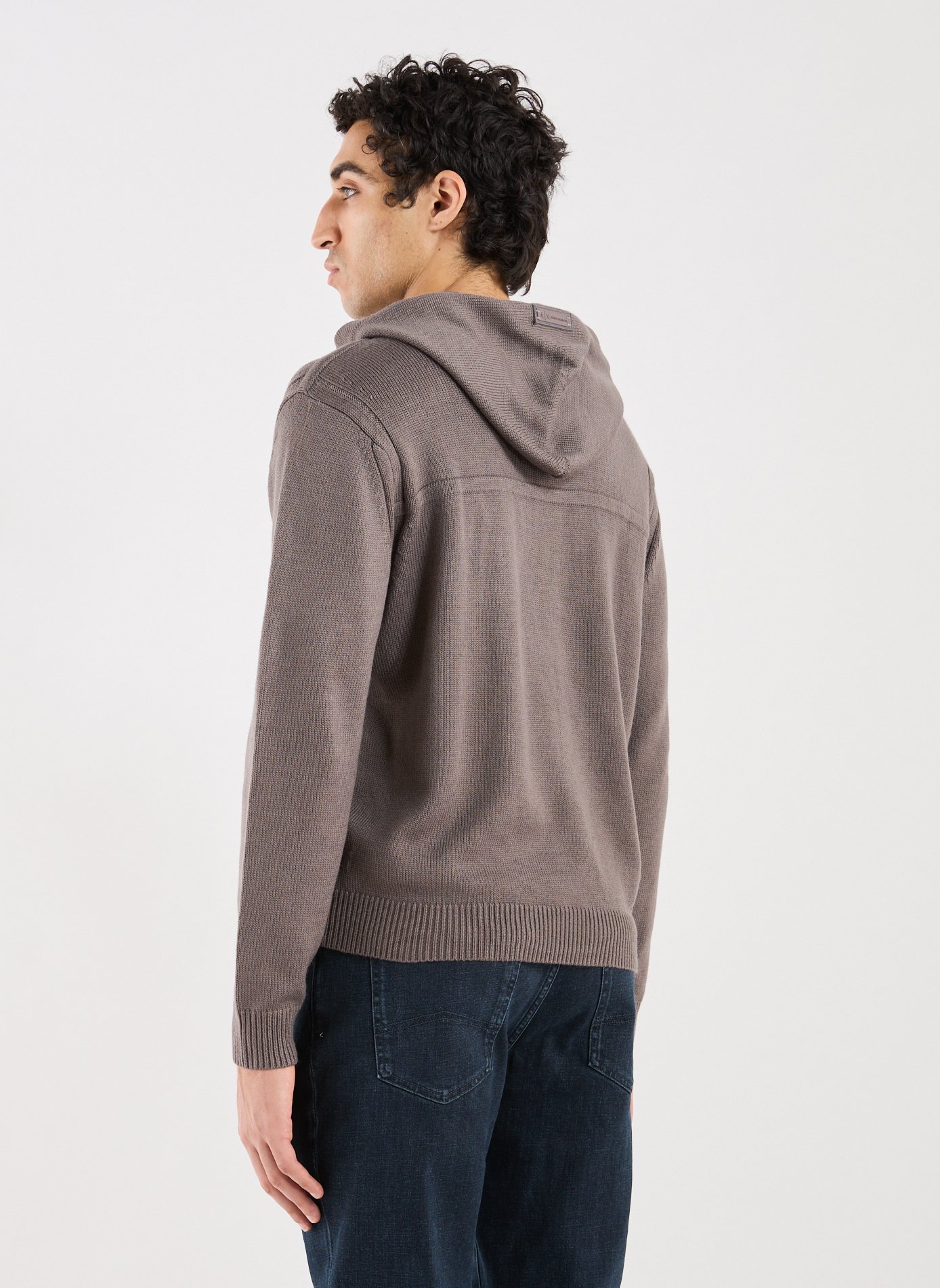 Gilet à capuche en laine et coton mélangés Marron