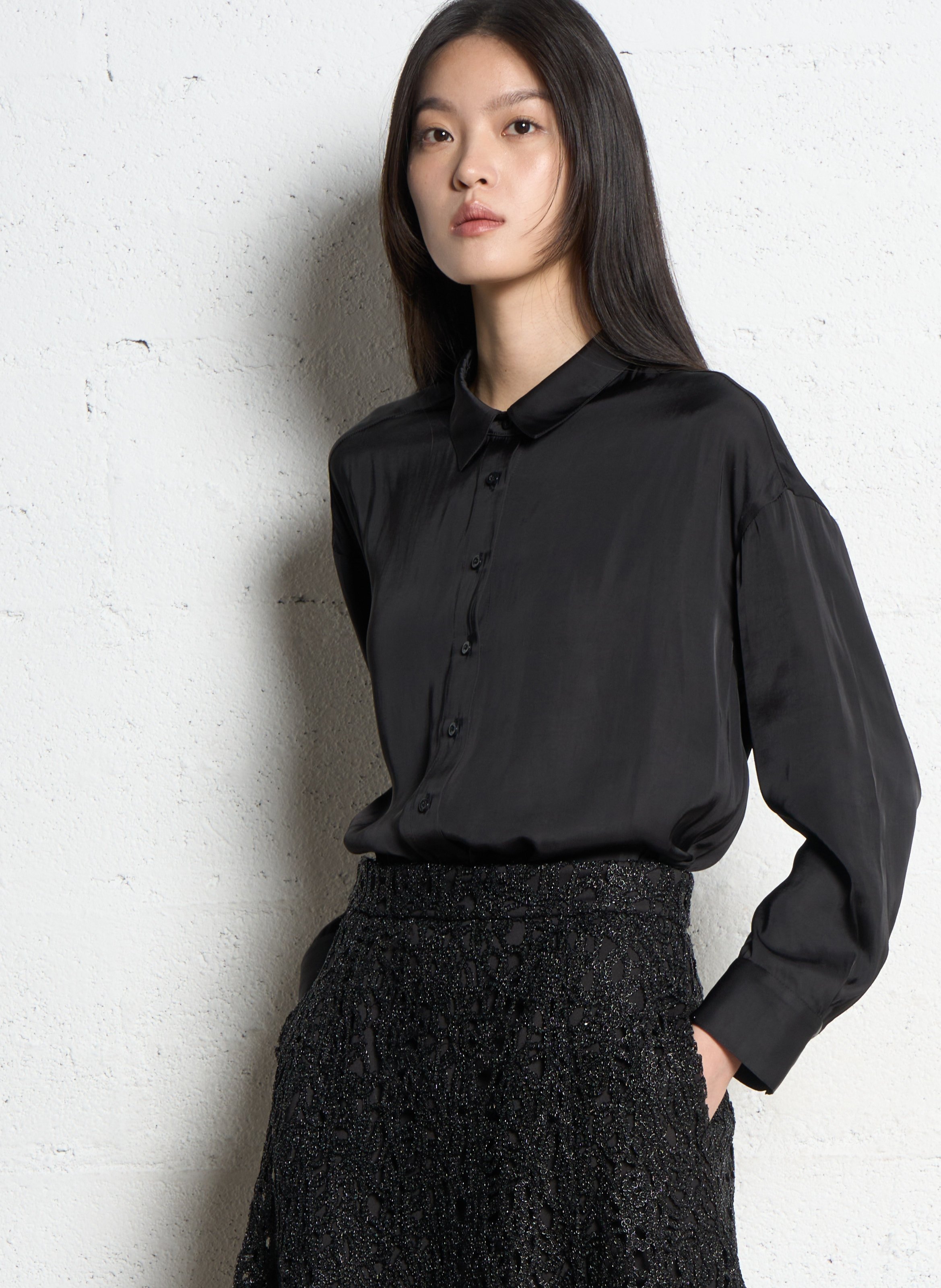 Chemise cropped col classique à studs IKKS Noir