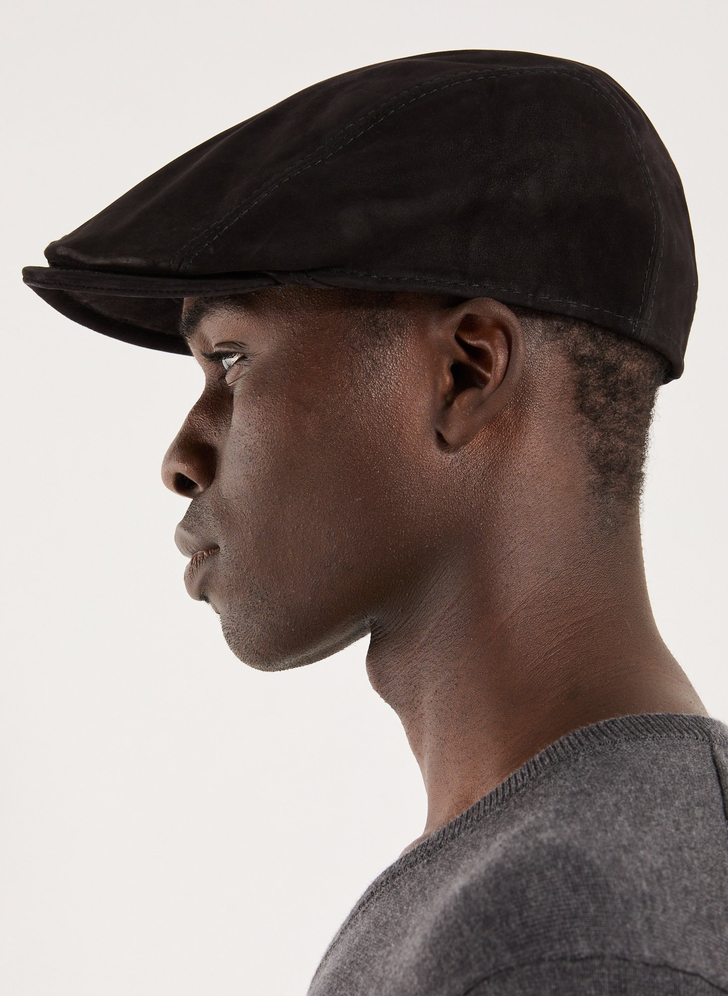 Leather baker boy cap  SAISON 1865 Black