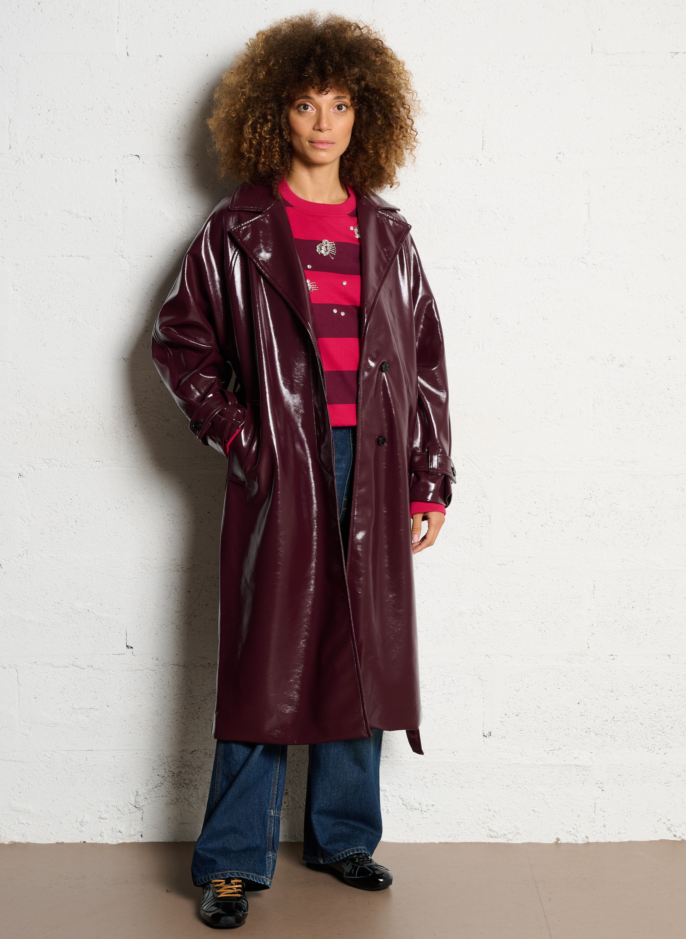 Trench droit col tailleur effet vinyle IKKS Violet