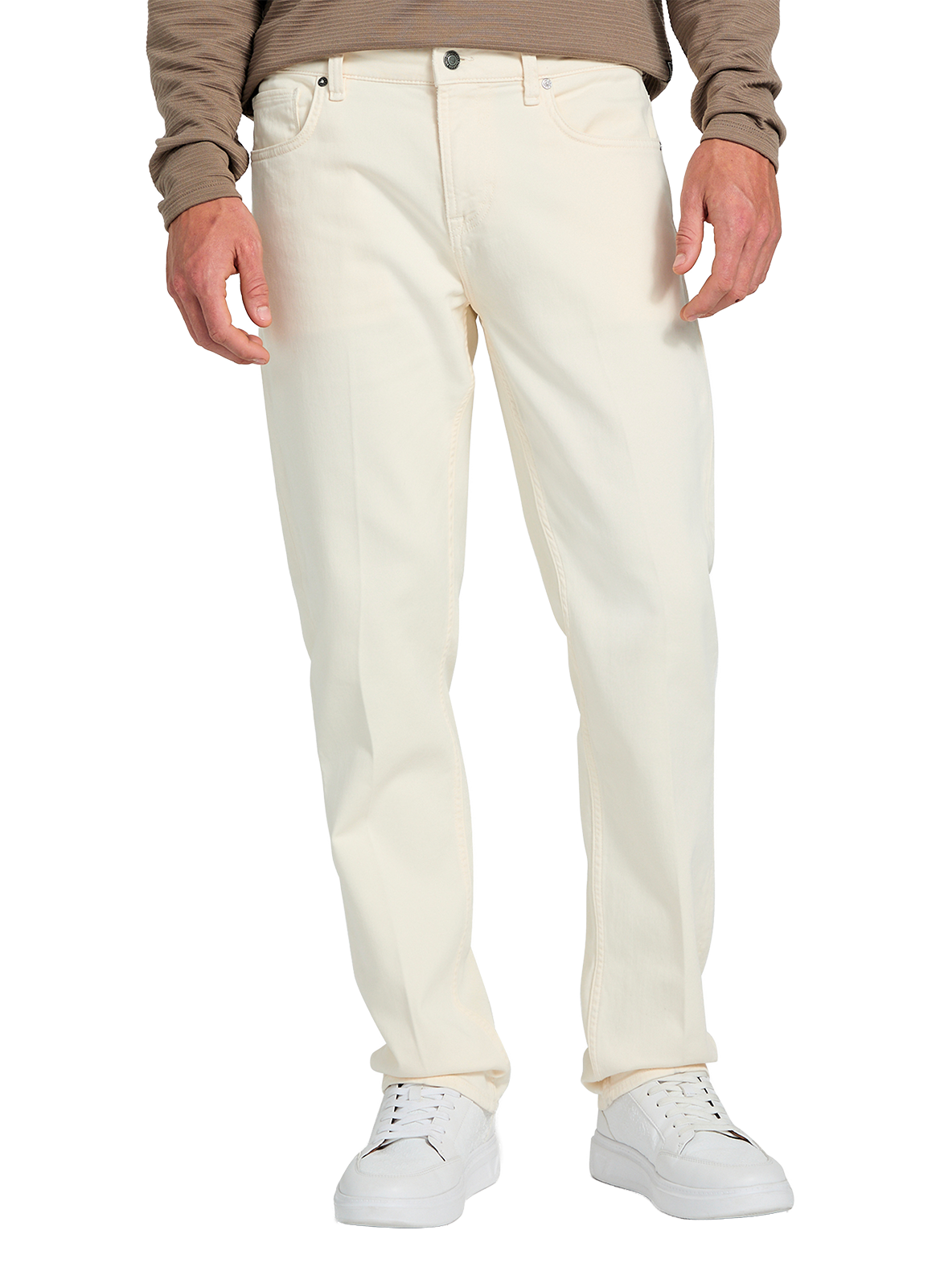 Pantalon coupe droite en coton mélangé GUESS Beige