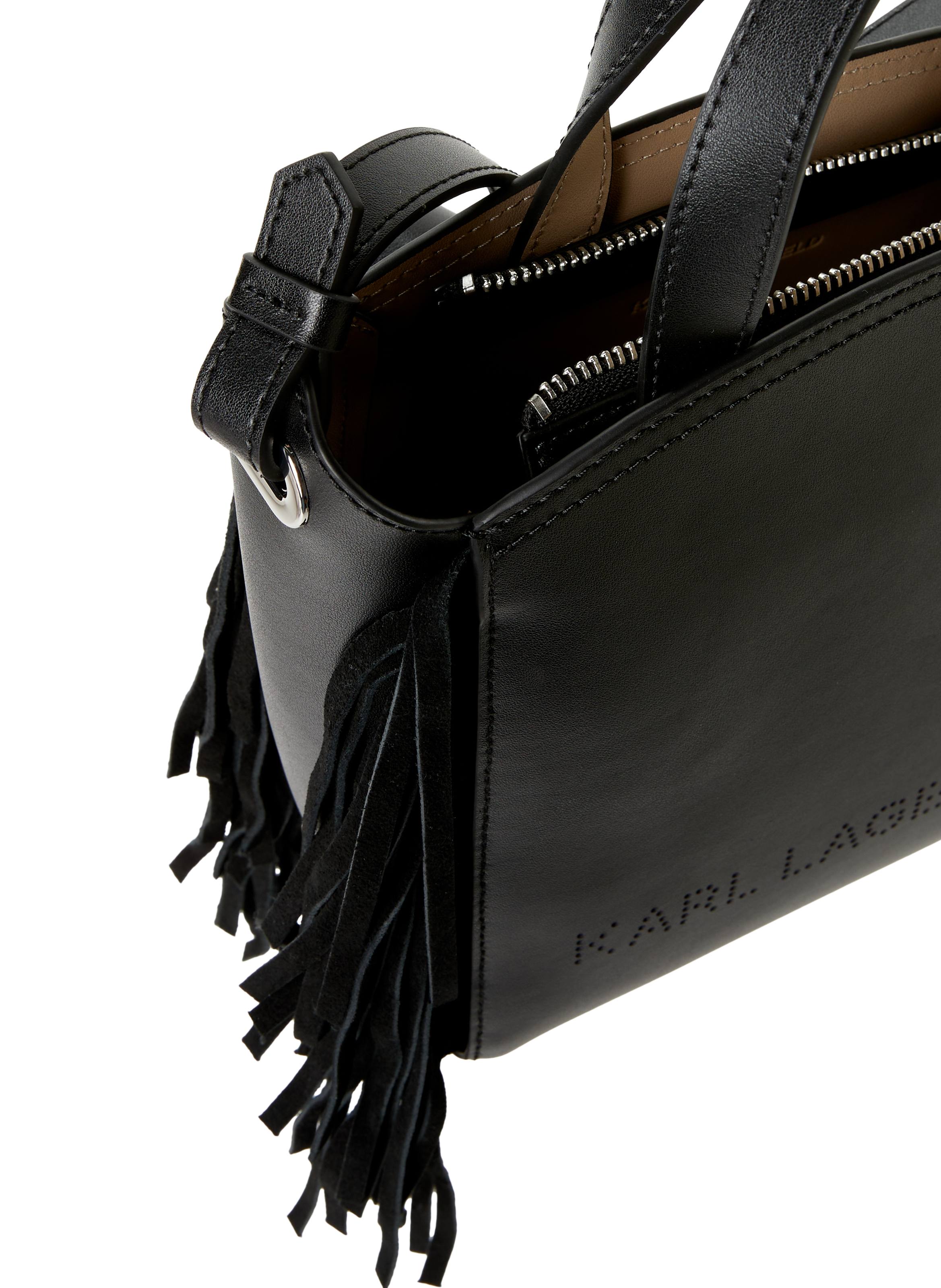 Leather fringe shoulder bag KARL LAGERFELD Black
