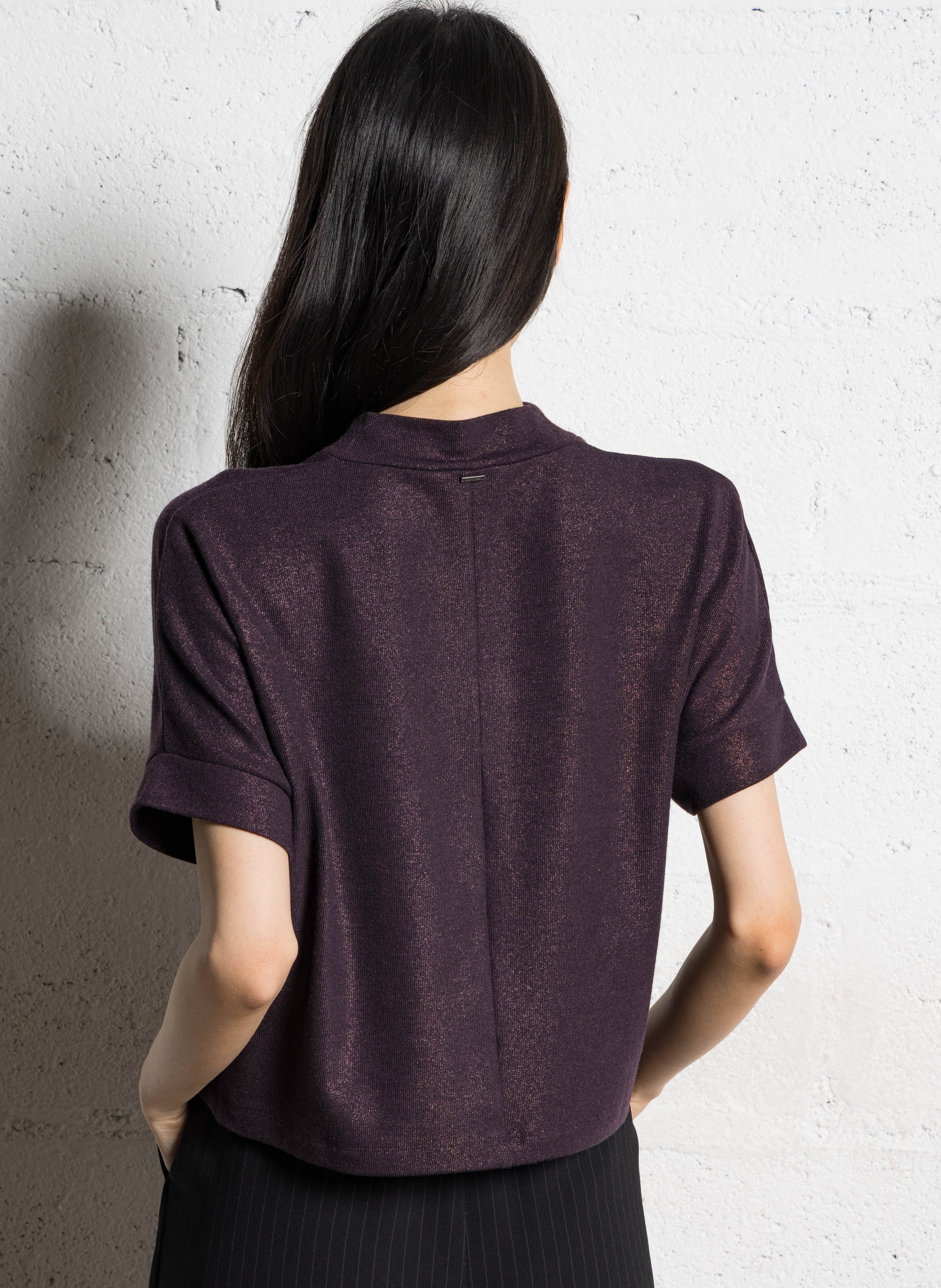 Top oversize col montant en maille IKKS Violet
